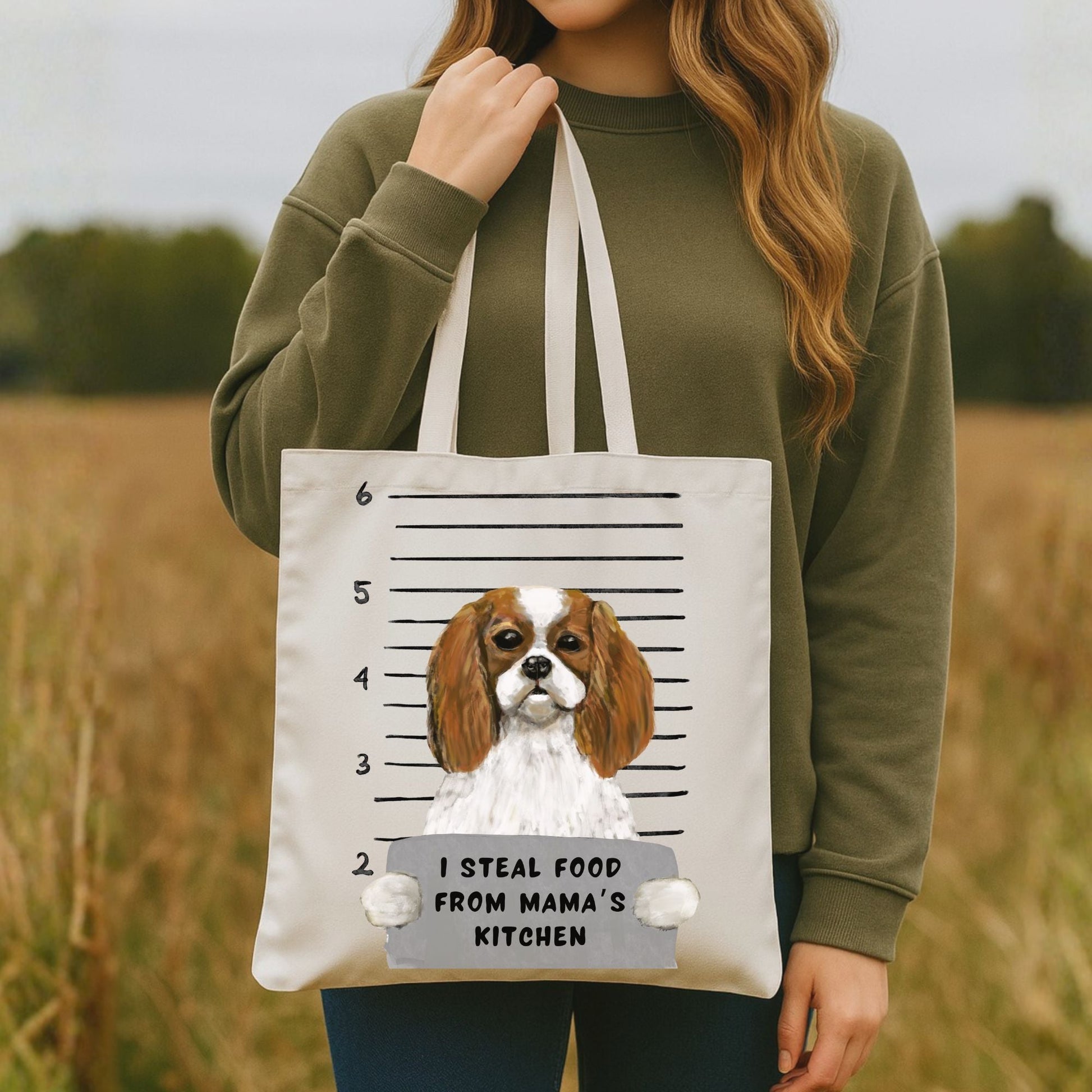 Cavalier King Charles Spaniel Mugshot Tote Bag - MerikaArt