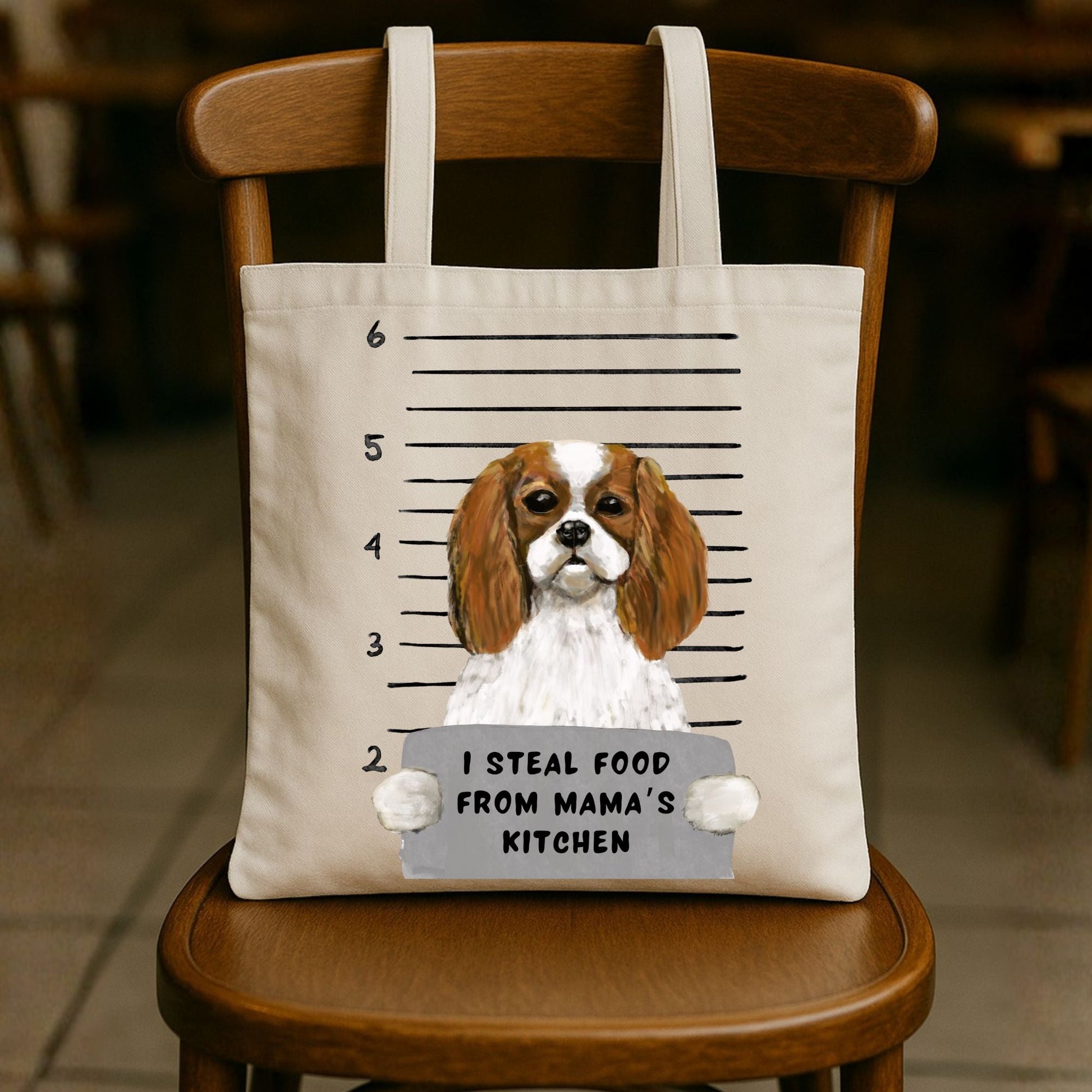 Cavalier King Charles Spaniel Mugshot Tote Bag - MerikaArt