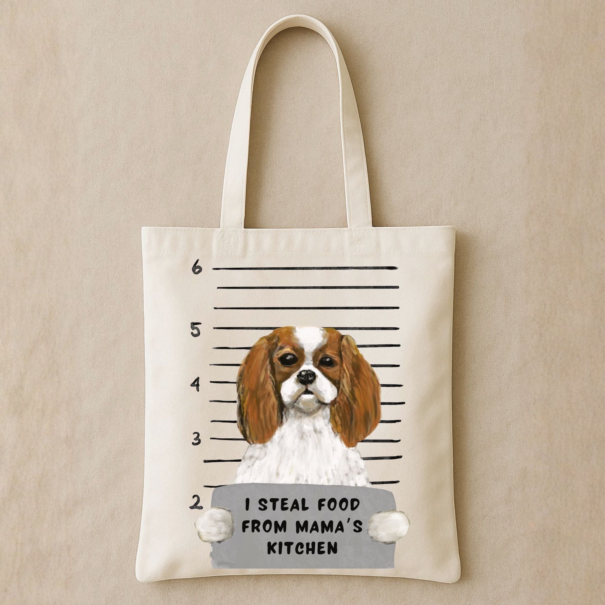 Cavalier King Charles Spaniel Mugshot Tote Bag - MerikaArt