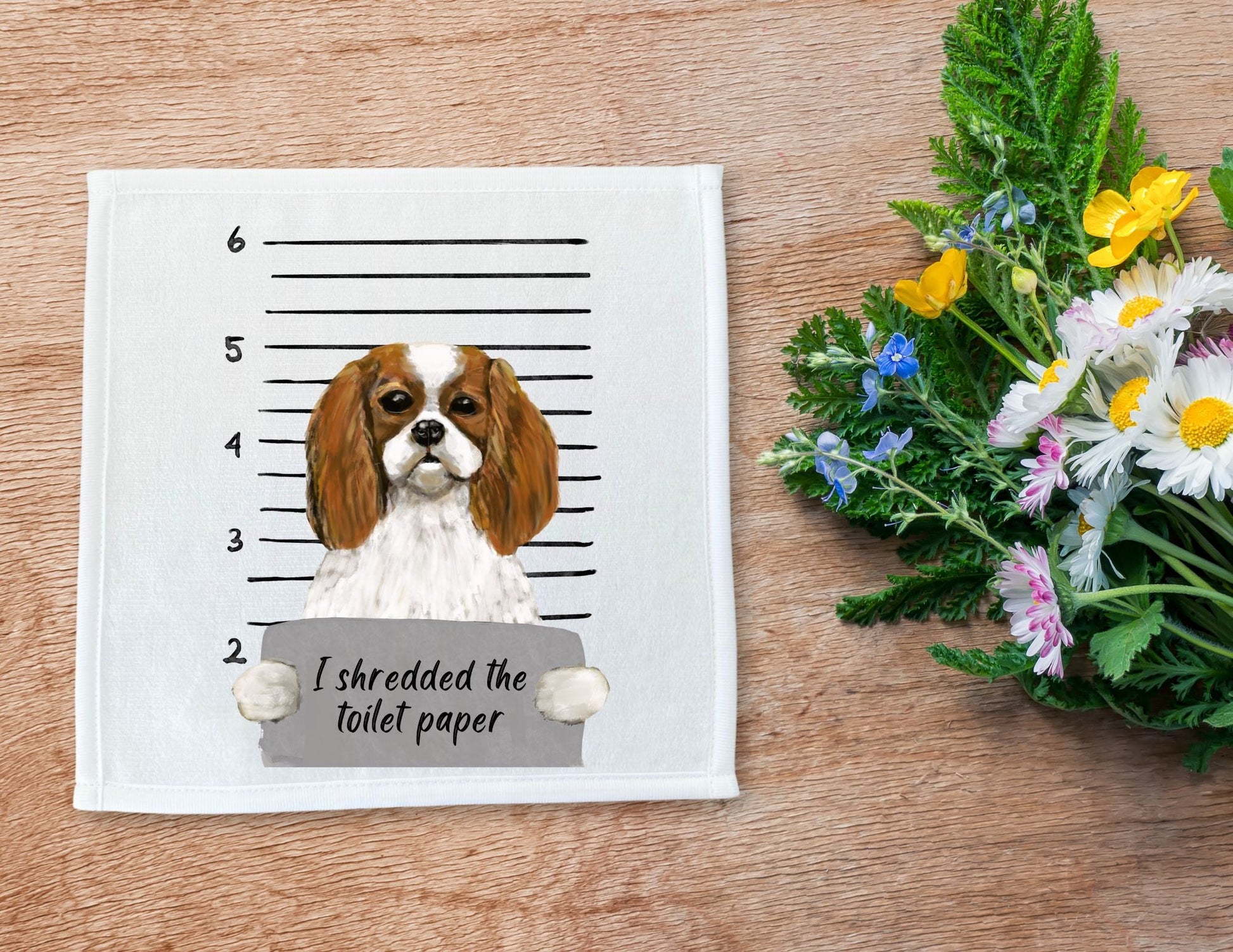 Cavalier King Charles Spaniel Mugshot Washcloth - MerikaArt