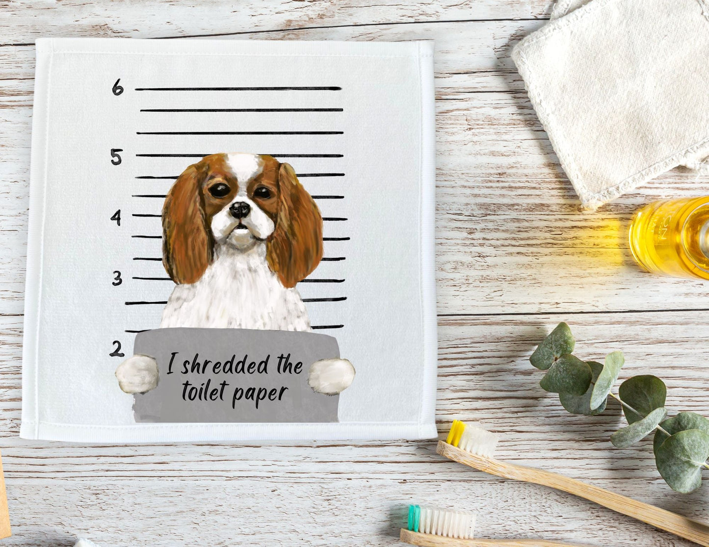 Cavalier King Charles Spaniel Mugshot Washcloth - MerikaArt
