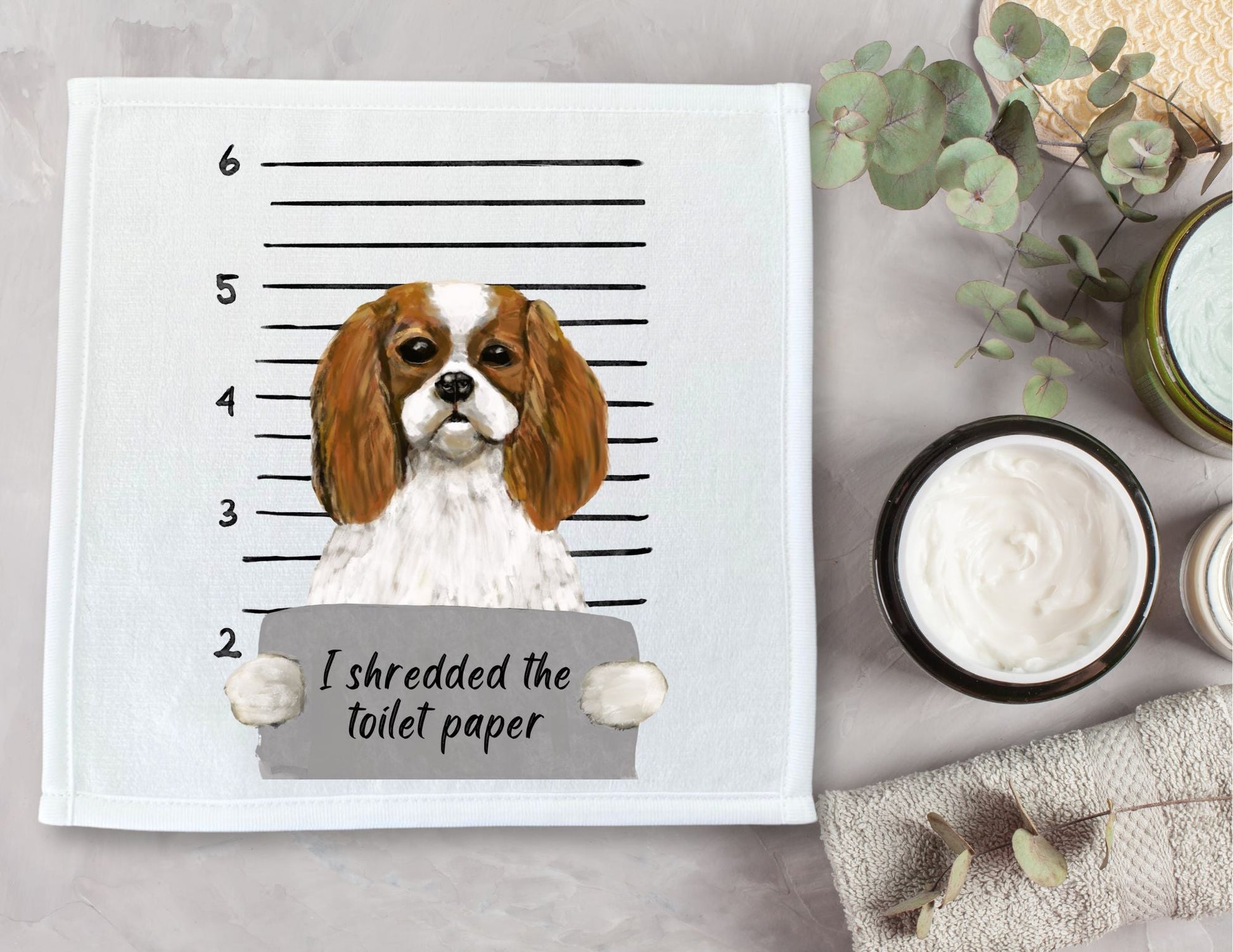 Cavalier King Charles Spaniel Mugshot Washcloth - MerikaArt