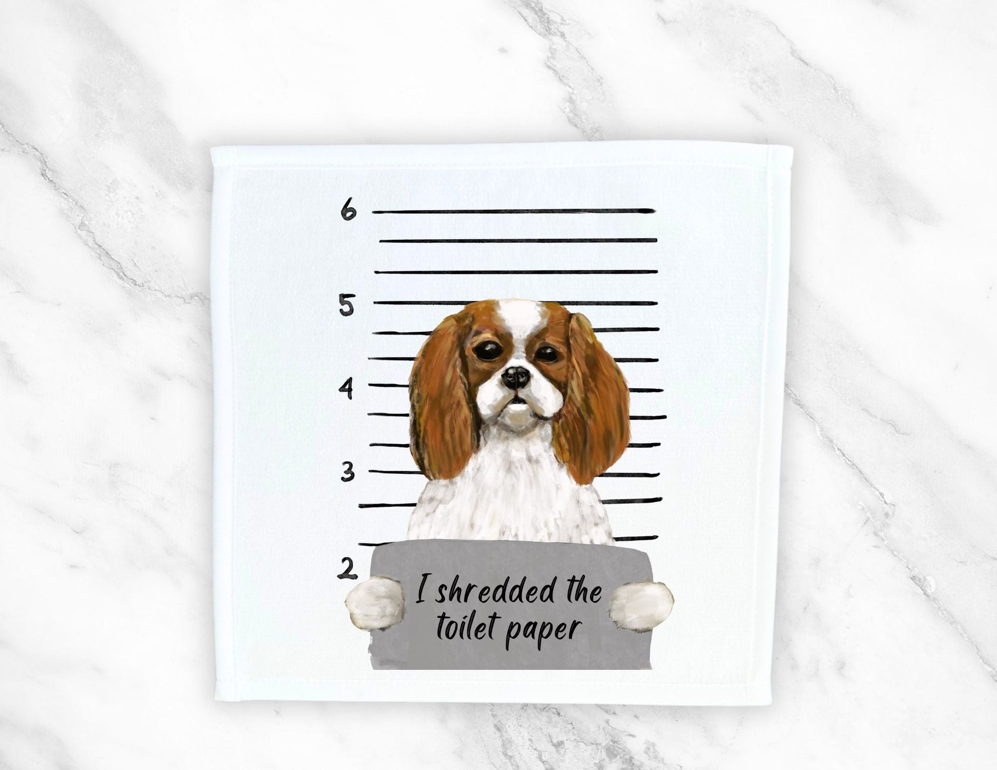 Cavalier King Charles Spaniel Mugshot Washcloth - MerikaArt