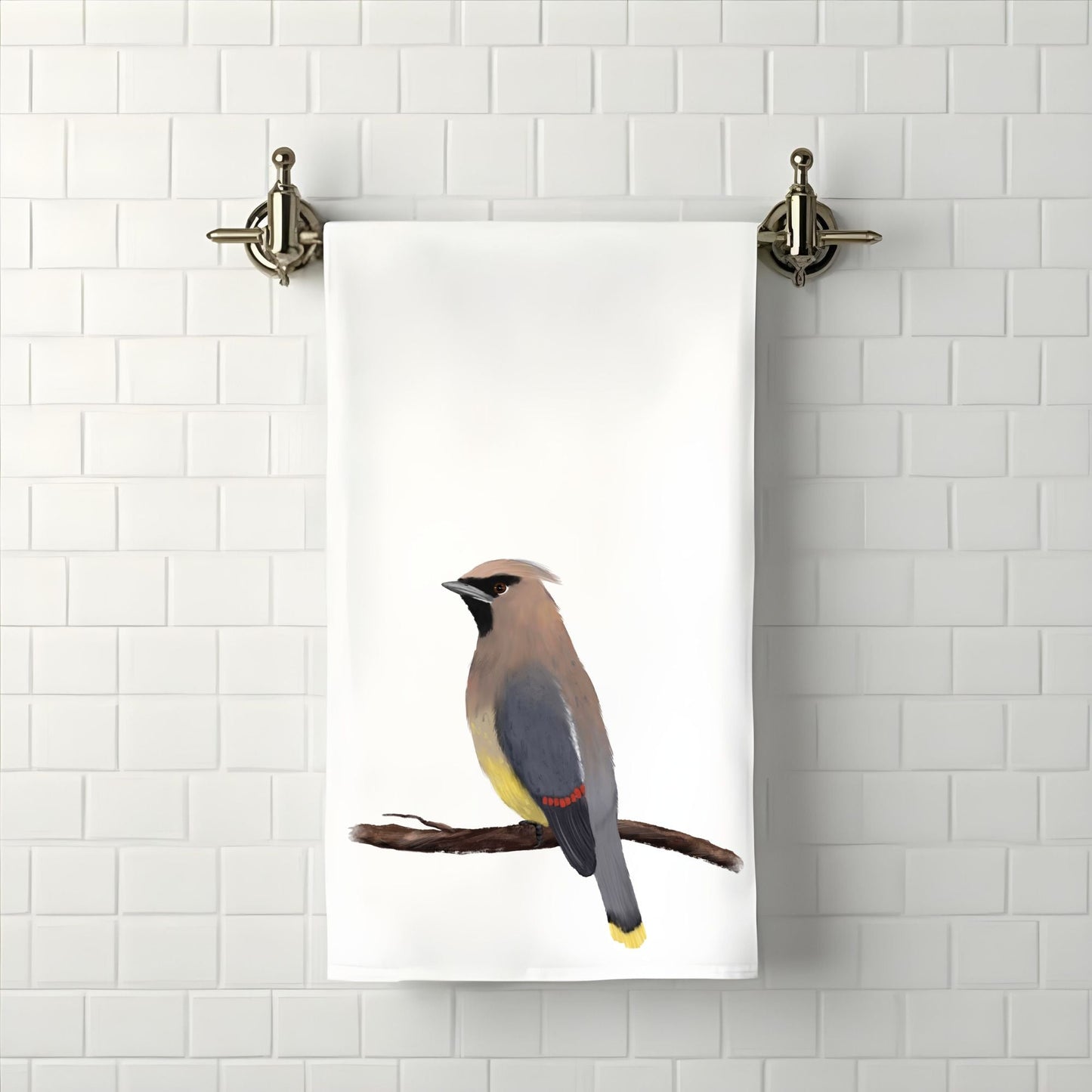 Cedar Waxwing Bathroom Towel - MerikaArt