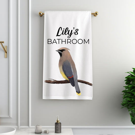 Cedar Waxwing Bathroom Towel - MerikaArt