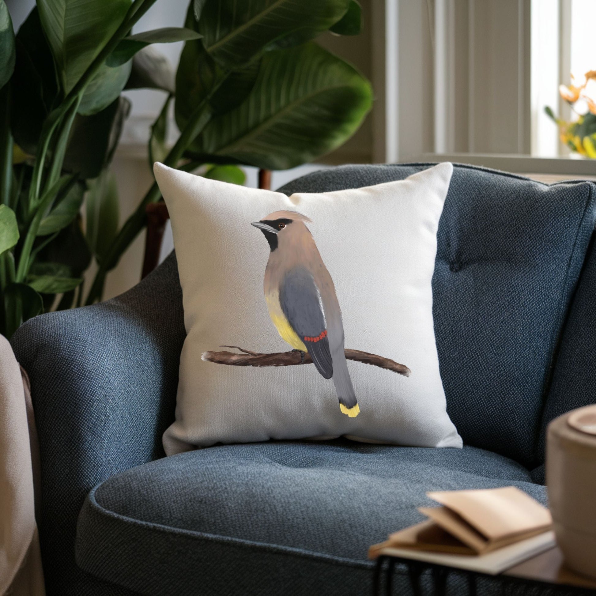Cedar Waxwing Bird Pillow - MerikaArt