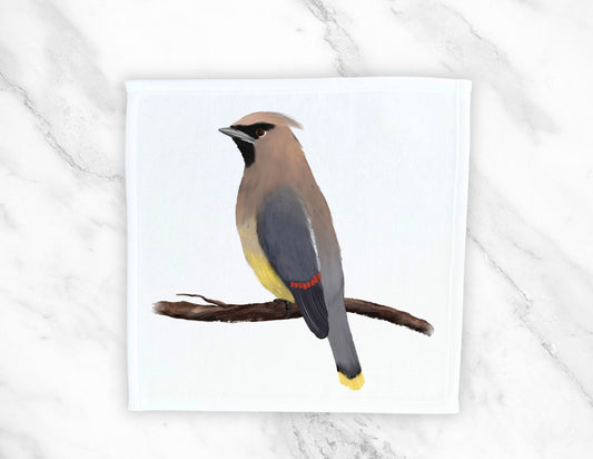 Cedar Waxwing Bird Washcloth - MerikaArt