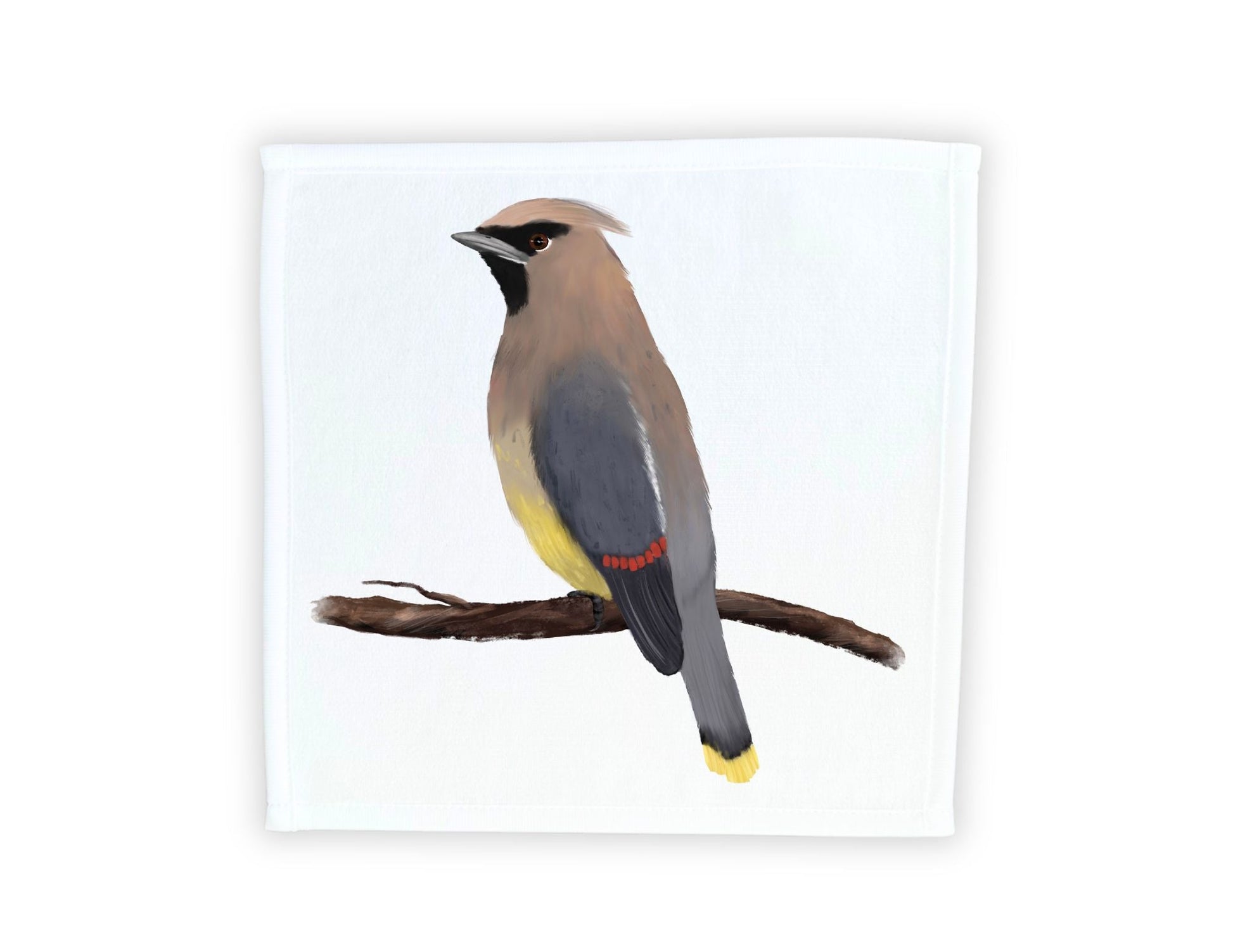 Cedar Waxwing Bird Washcloth - MerikaArt