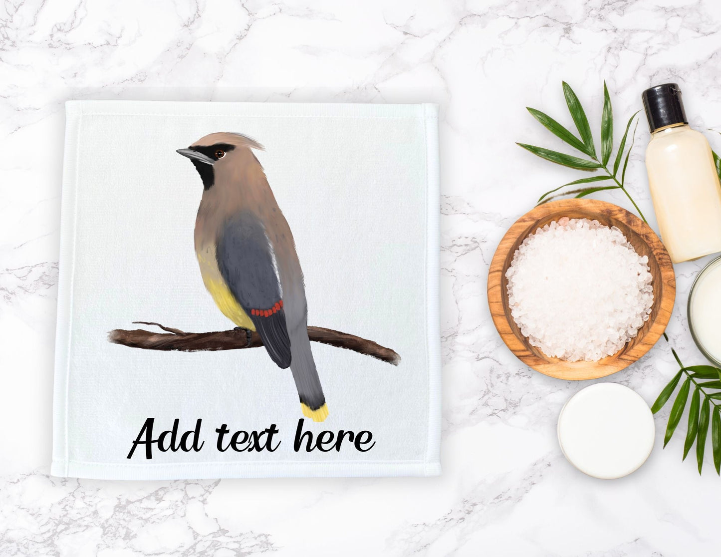 Cedar Waxwing Bird Washcloth - MerikaArt