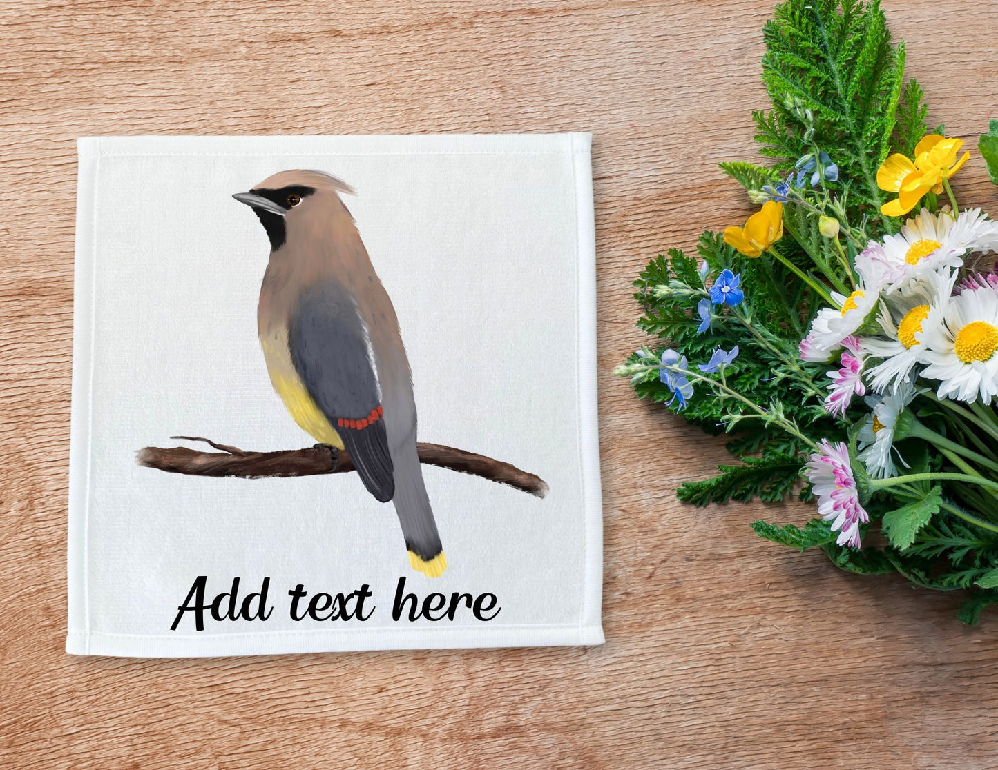 Cedar Waxwing Bird Washcloth - MerikaArt