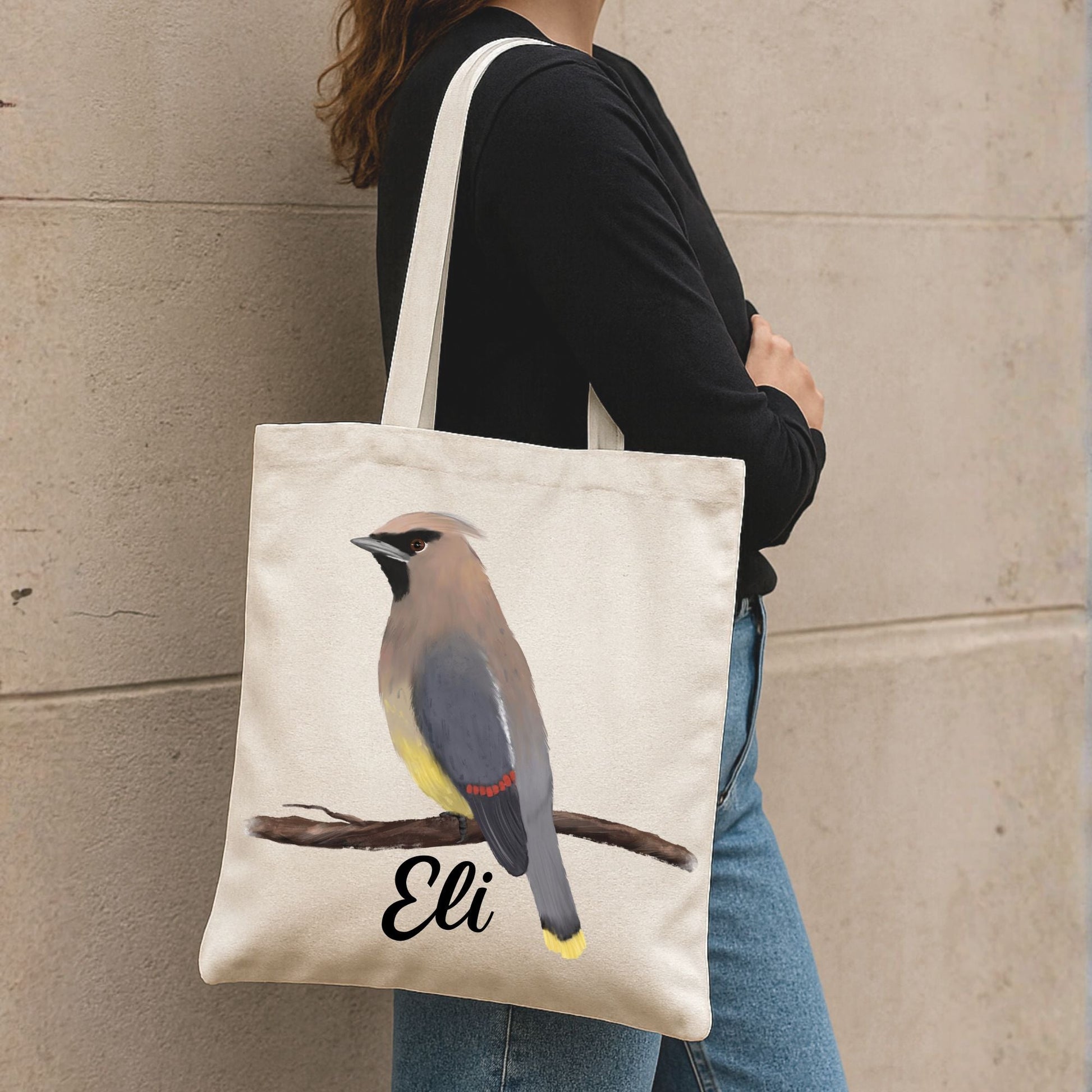 Cedar Waxwing Canvas Tote Bag - MerikaArt