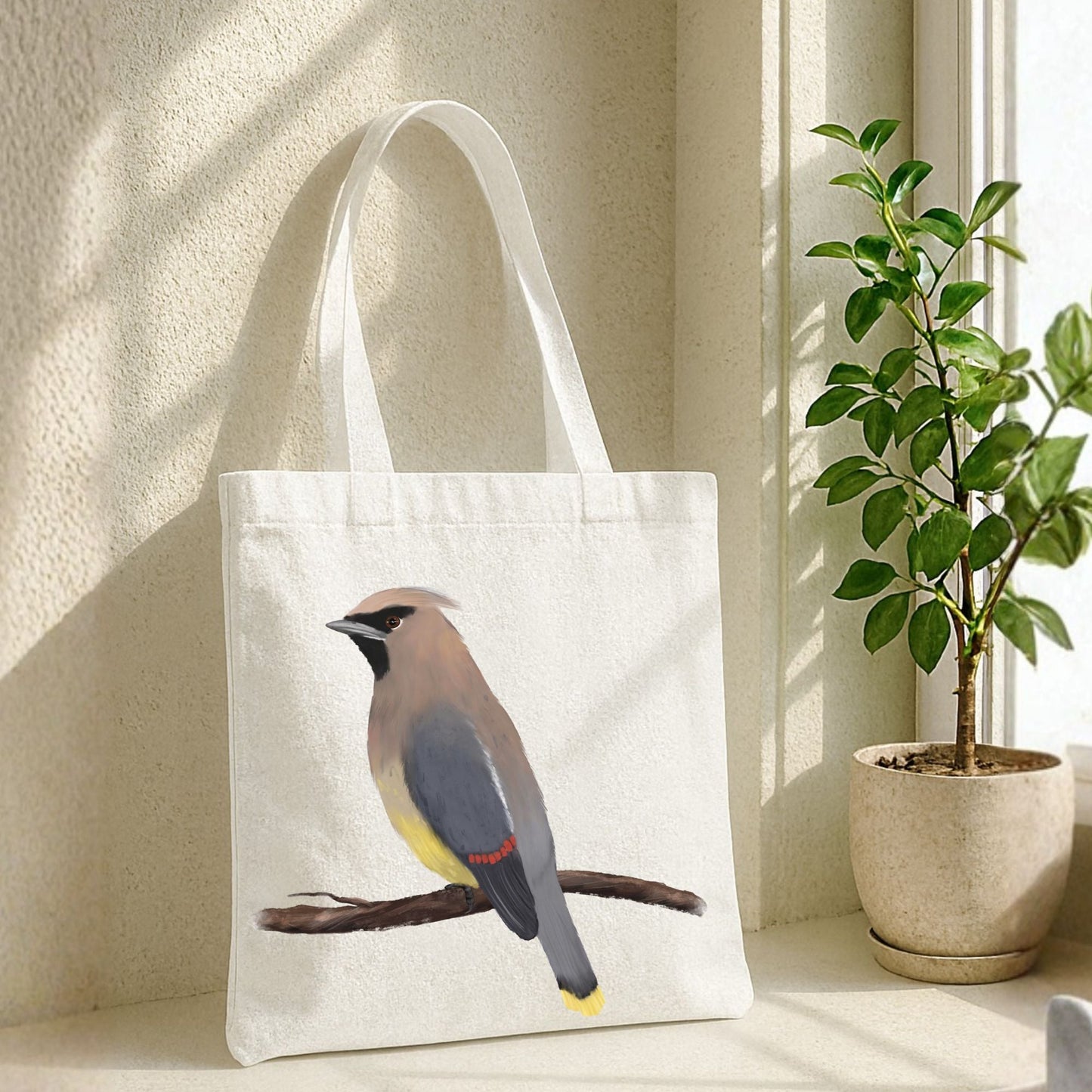Cedar Waxwing Canvas Tote Bag - MerikaArt