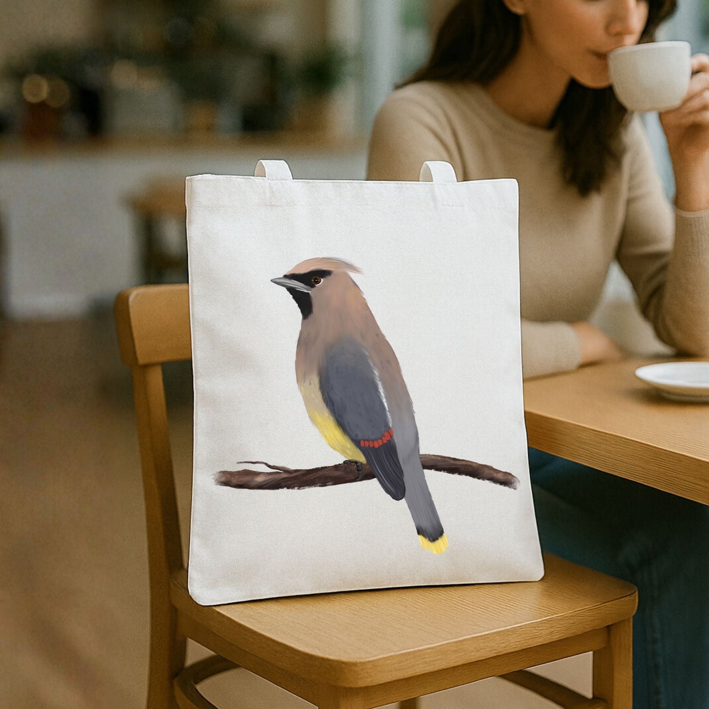 Cedar Waxwing Canvas Tote Bag - MerikaArt