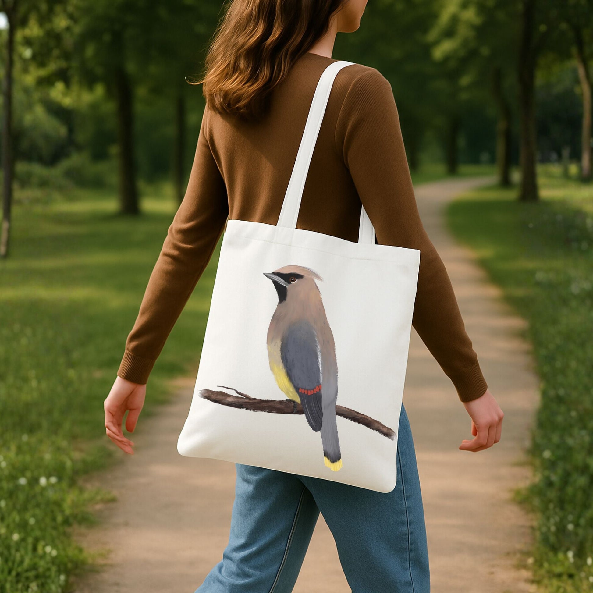 Cedar Waxwing Canvas Tote Bag - MerikaArt