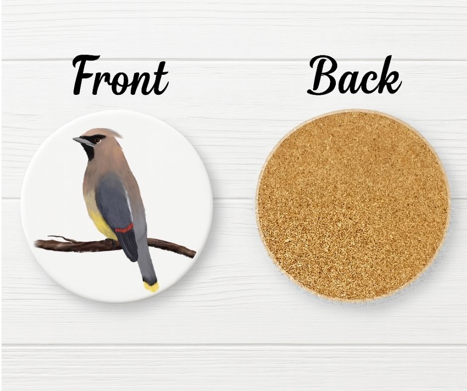 Cedar Waxwing Ceramic Coaster - MerikaArt