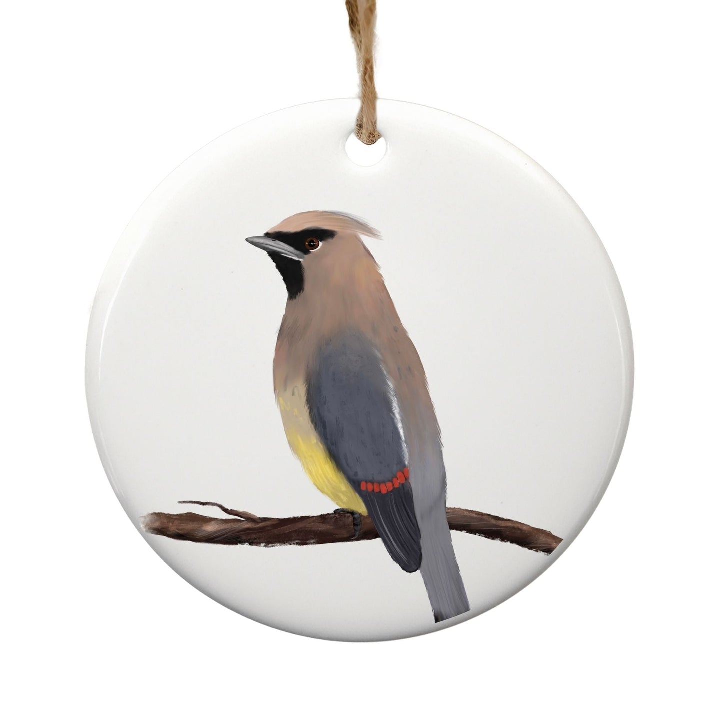 Cedar Waxwing Ceramic Ornament - MerikaArt