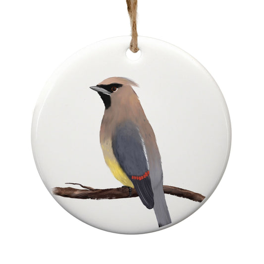 Cedar Waxwing Ceramic Ornament - MerikaArt