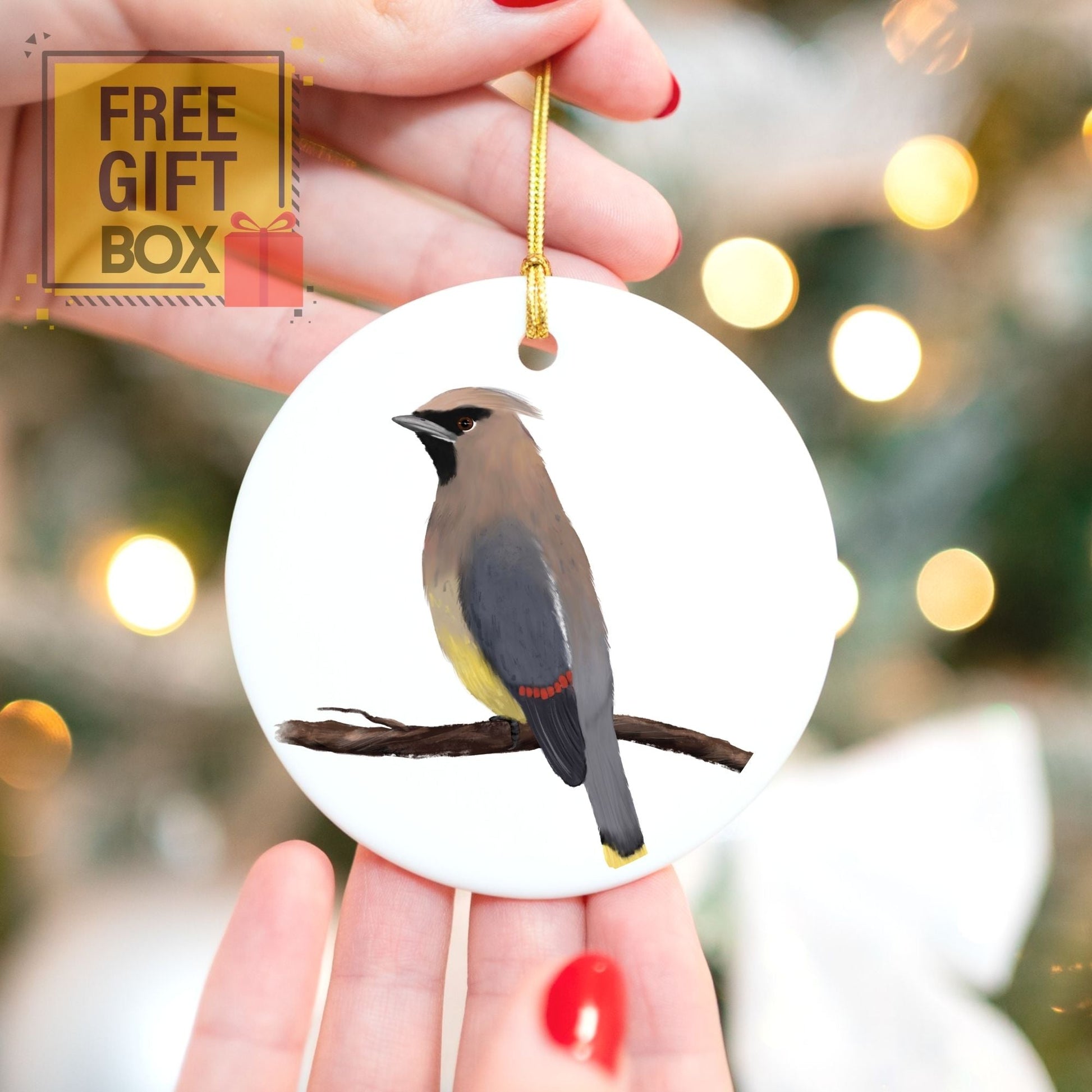 Cedar Waxwing Ceramic Ornament - MerikaArt