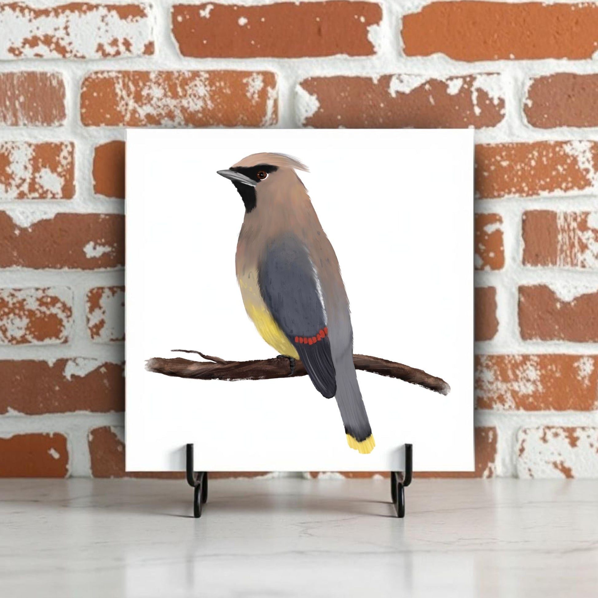 Cedar Waxwing Ceramic Tile - MerikaArt