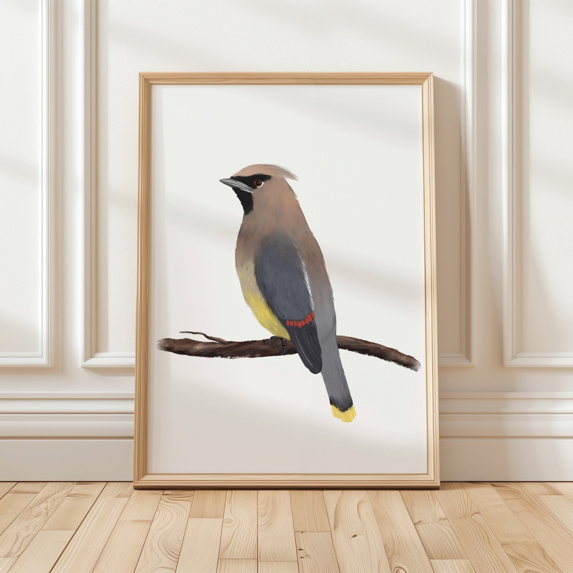 Cedar Waxwing Wall Art Print – Elegant Songbird Illustration for Nature Lovers - MerikaArt