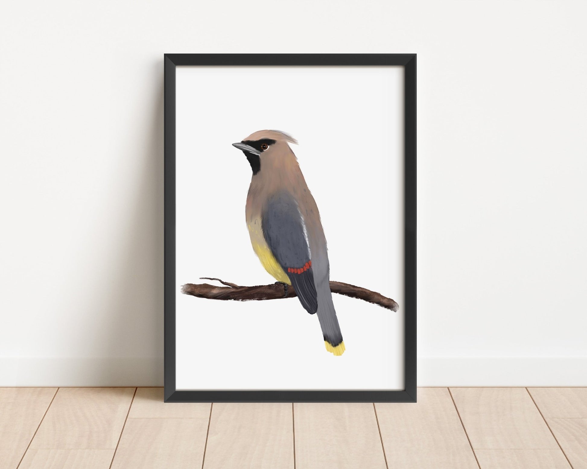 Cedar Waxwing Wall Art Print – Elegant Songbird Illustration for Nature Lovers - MerikaArt