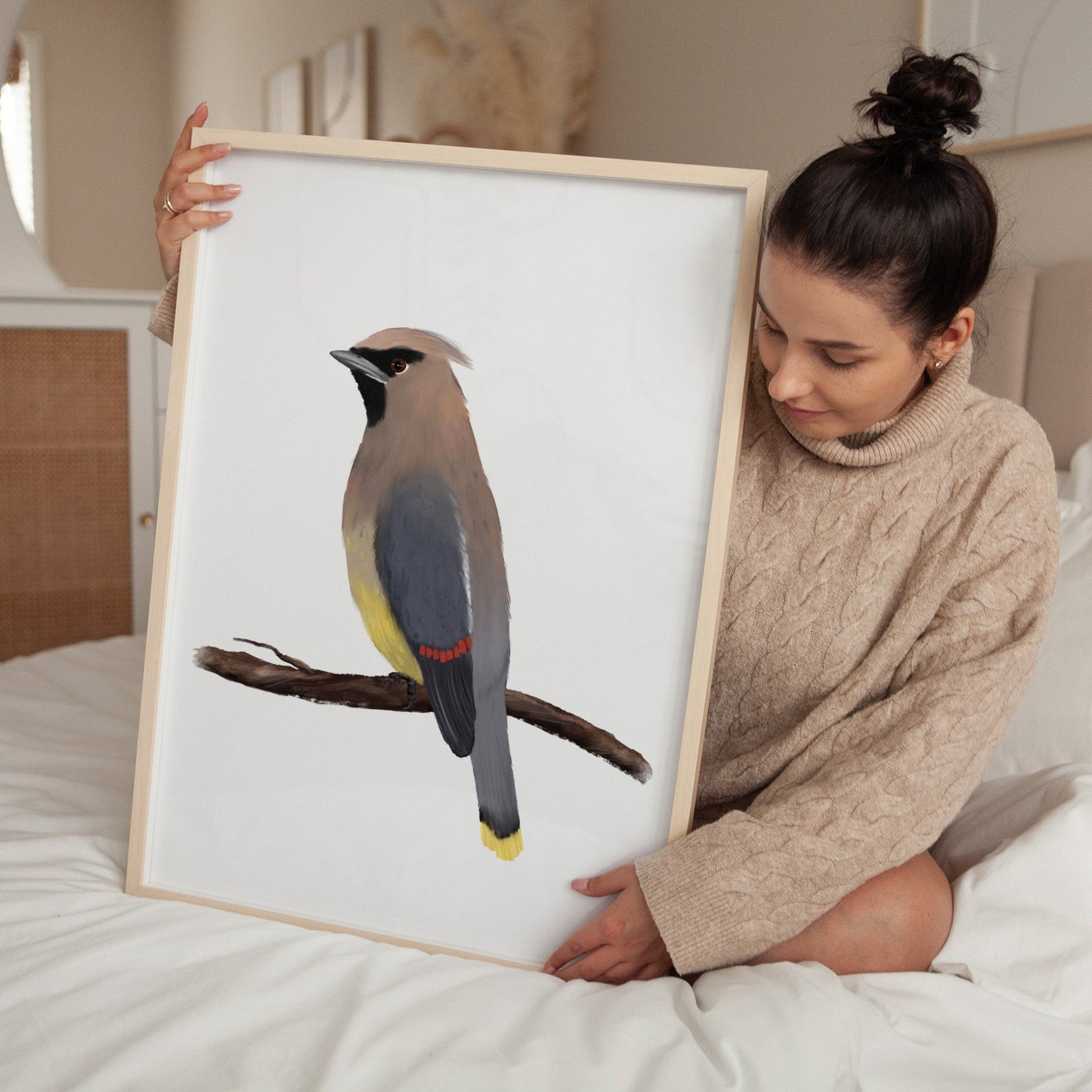 Cedar Waxwing Wall Art Print – Elegant Songbird Illustration for Nature Lovers - MerikaArt