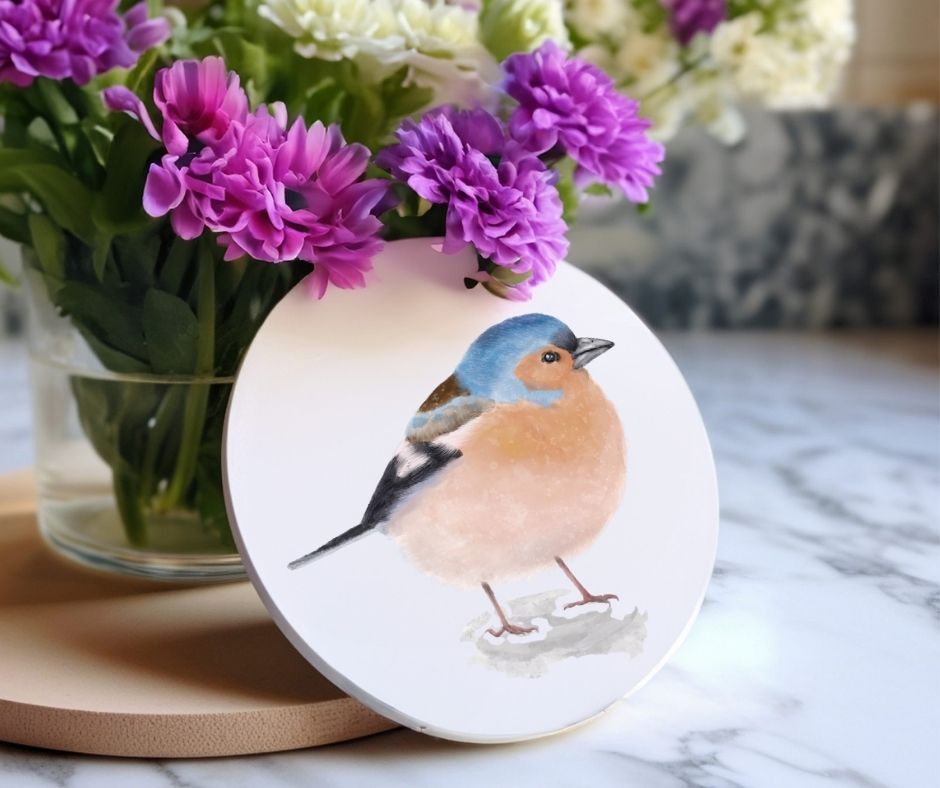 Chaffinch Bird Ceramic Coaster - MerikaArt