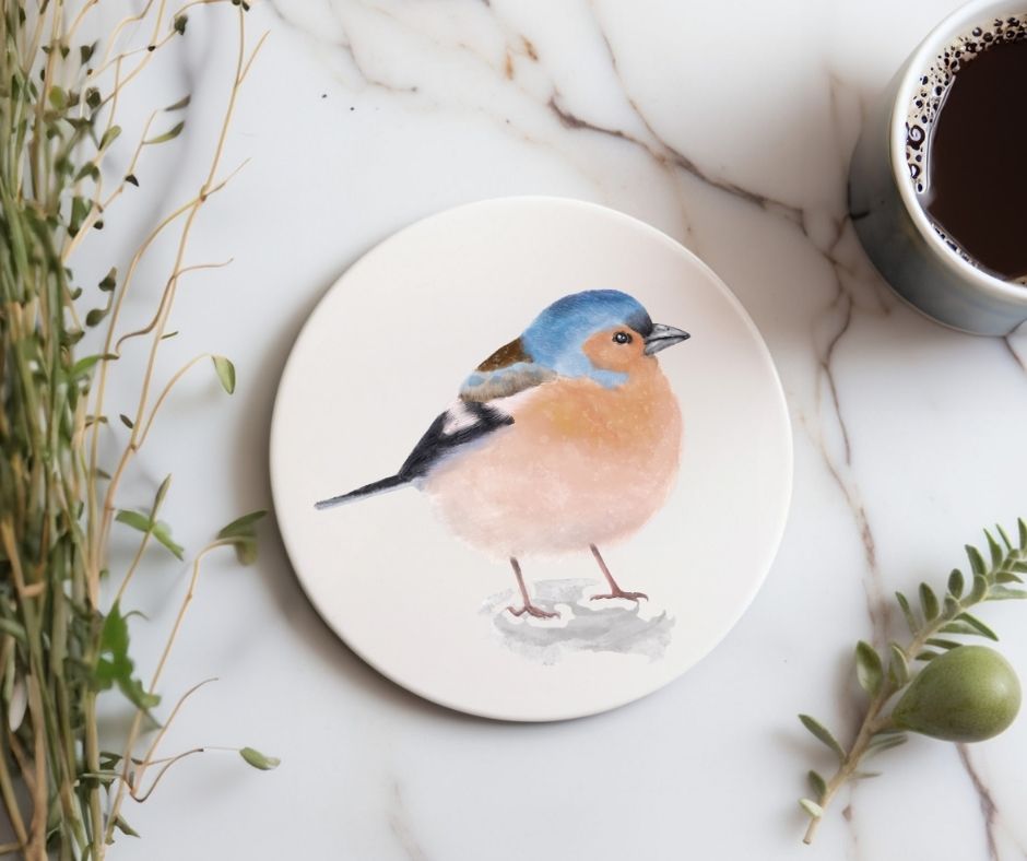 Chaffinch Bird Ceramic Coaster - MerikaArt