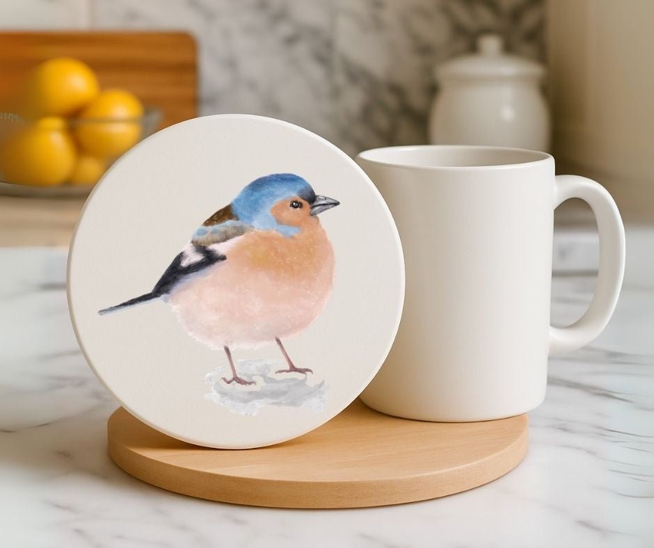 Chaffinch Bird Ceramic Coaster - MerikaArt