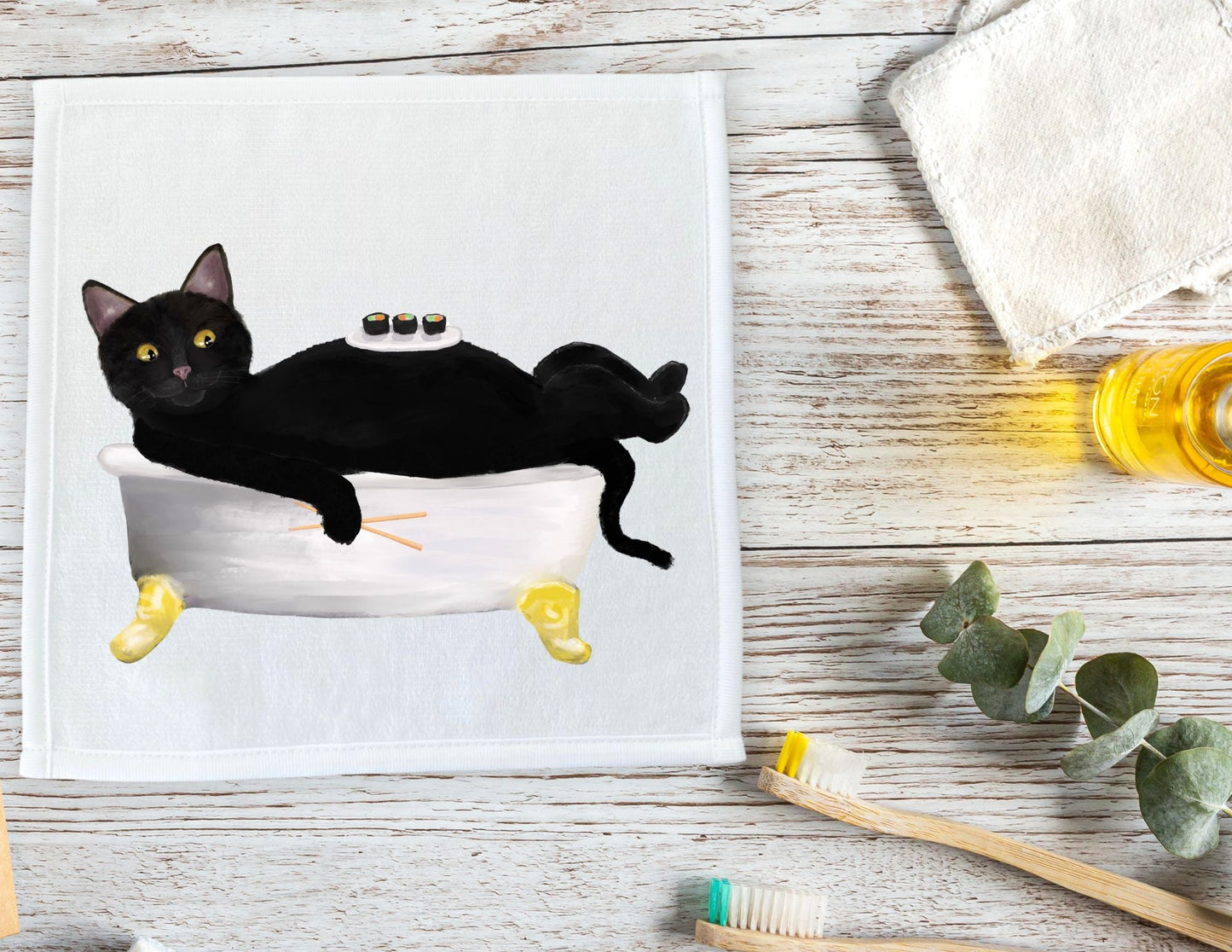 Charming Black Cat Bath Washcloth – Whimsical Gift for Cat Lovers - MerikaArt