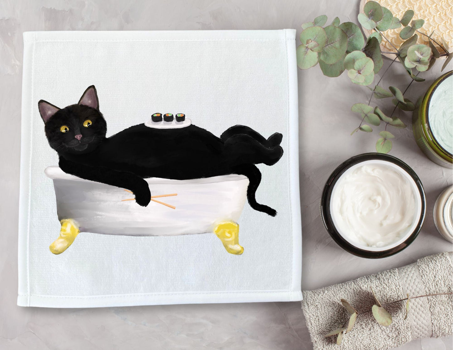 Charming Black Cat Bath Washcloth – Whimsical Gift for Cat Lovers - MerikaArt