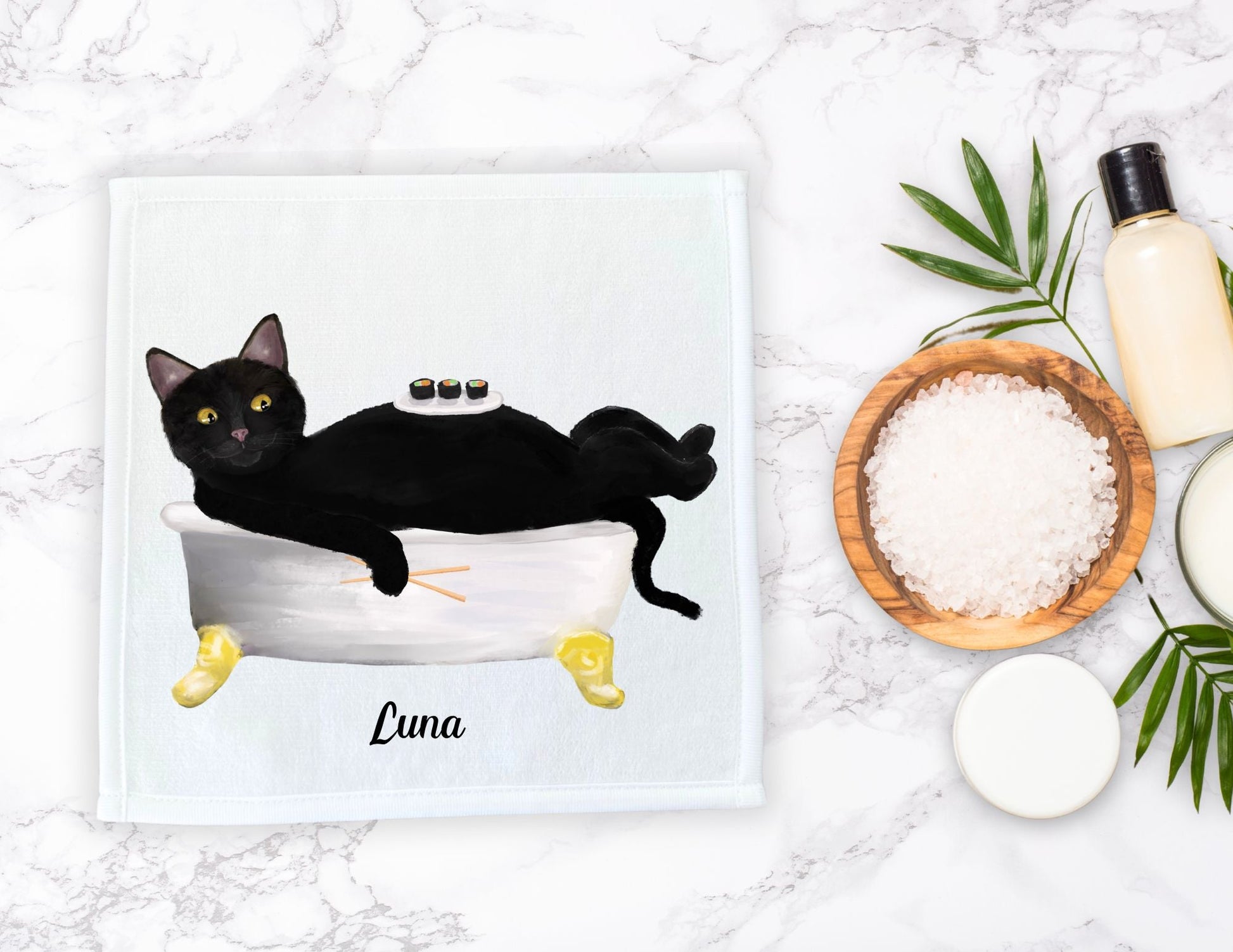 Charming Black Cat Bath Washcloth – Whimsical Gift for Cat Lovers - MerikaArt