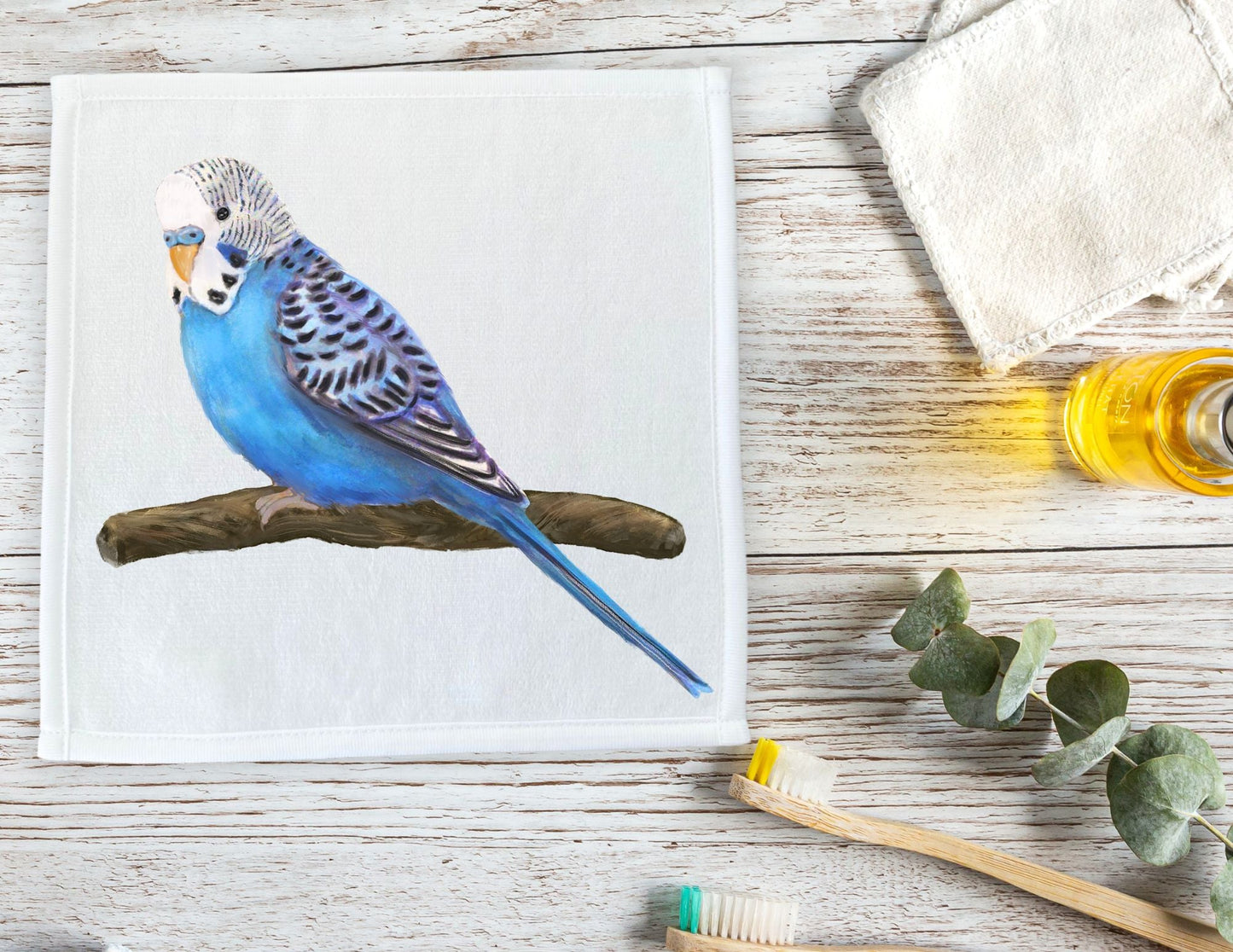 Charming Blue Budgie Washcloth - MerikaArt