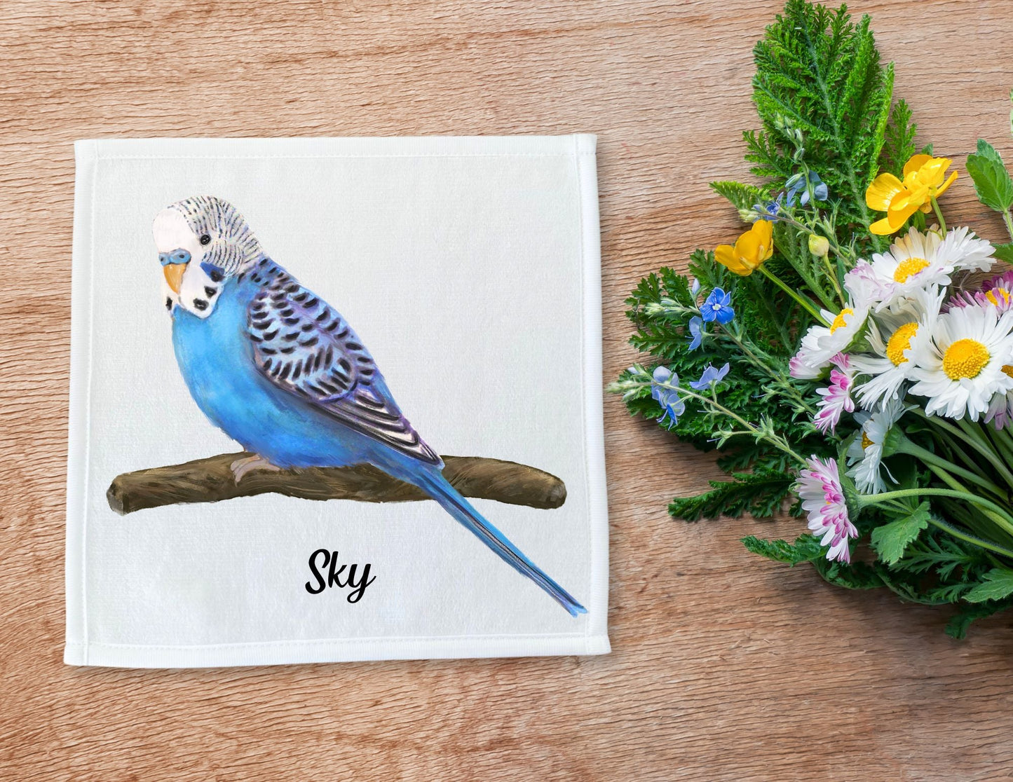 Charming Blue Budgie Washcloth - MerikaArt