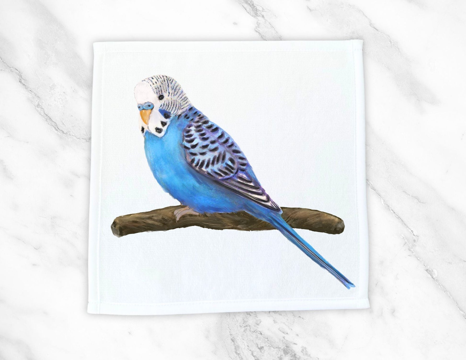 Charming Blue Budgie Washcloth - MerikaArt