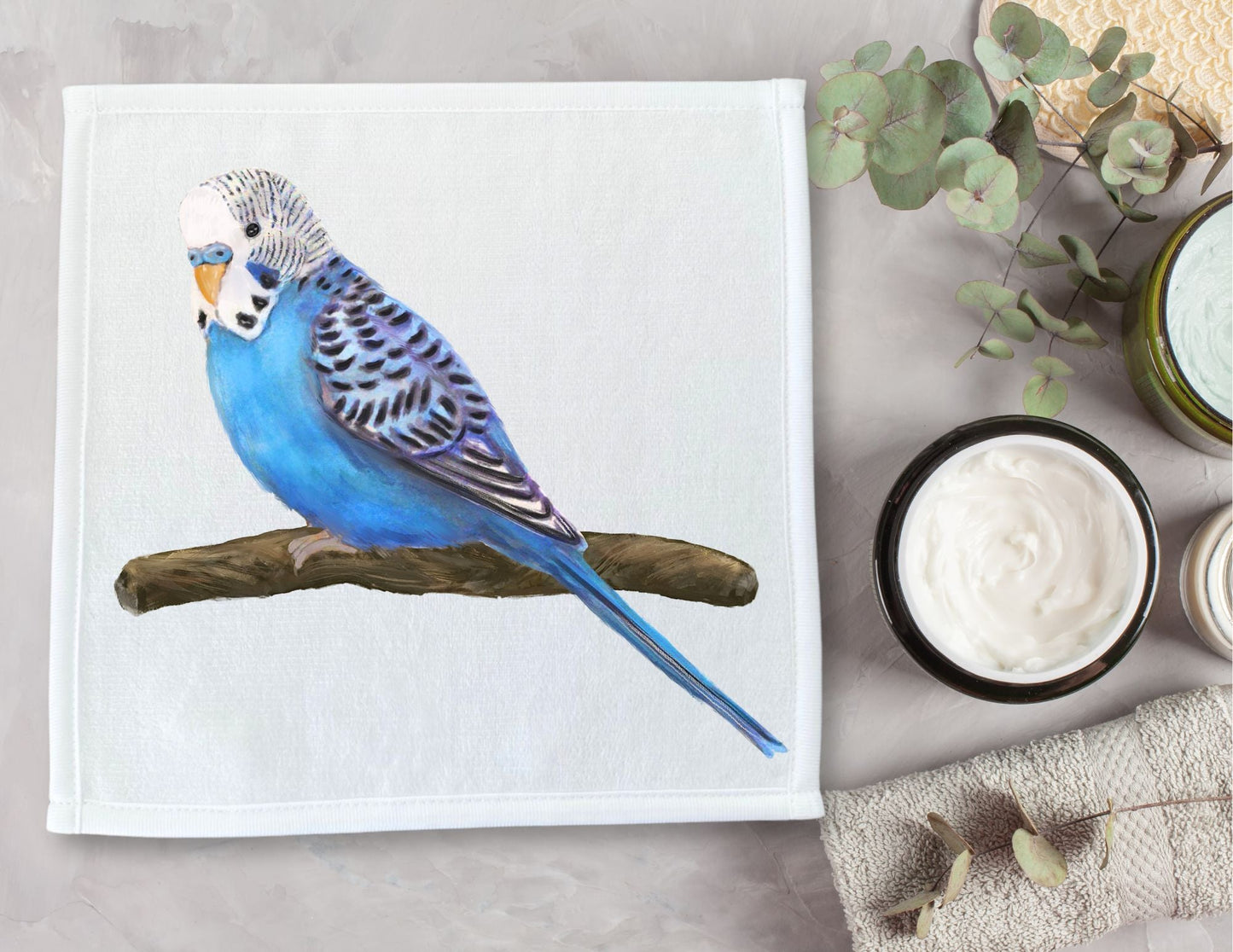 Charming Blue Budgie Washcloth - MerikaArt