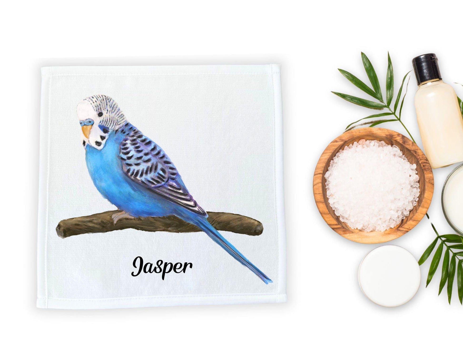 Charming Blue Budgie Washcloth - MerikaArt