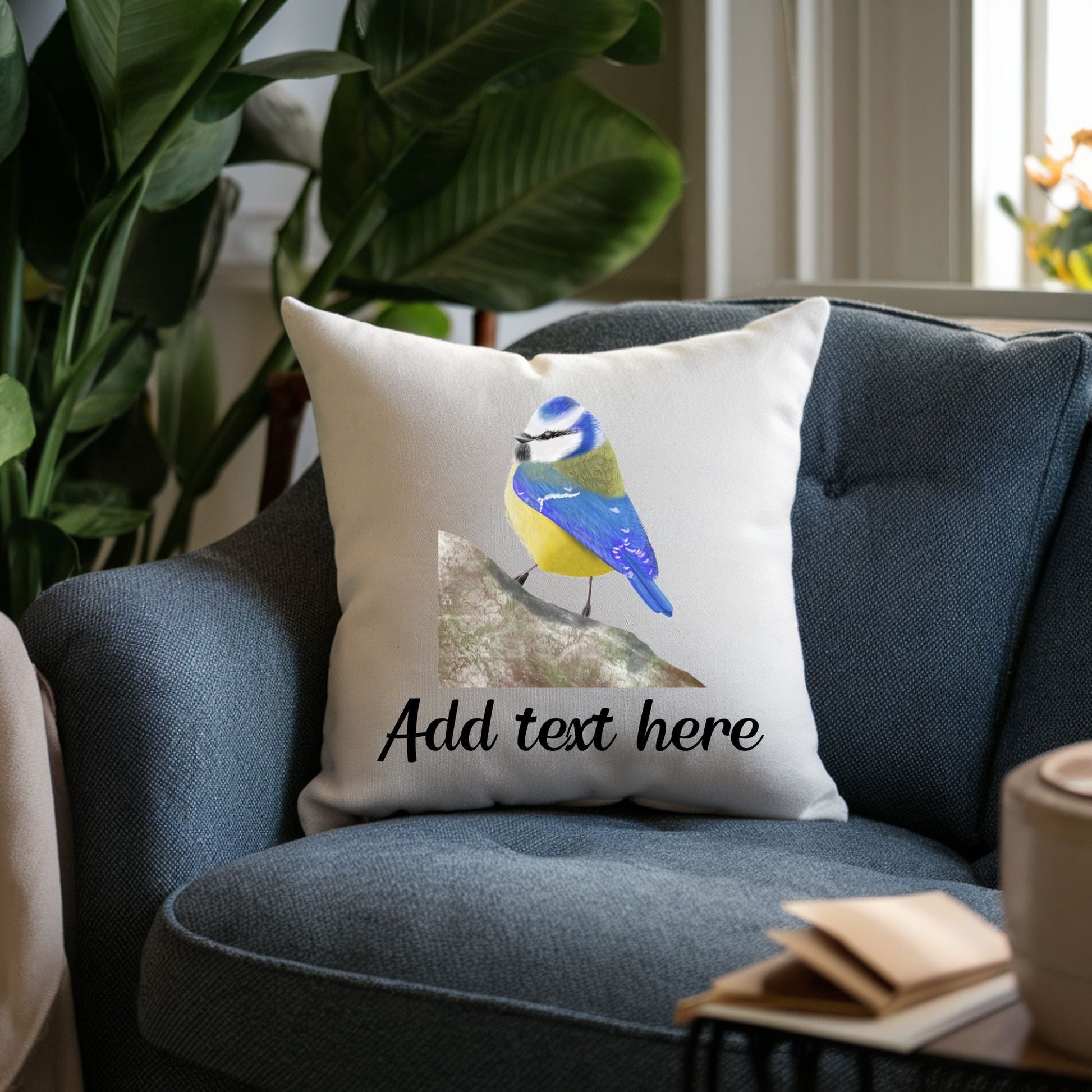 Charming Blue Tit Pillow - Nature Inspired Home Decor - MerikaArt