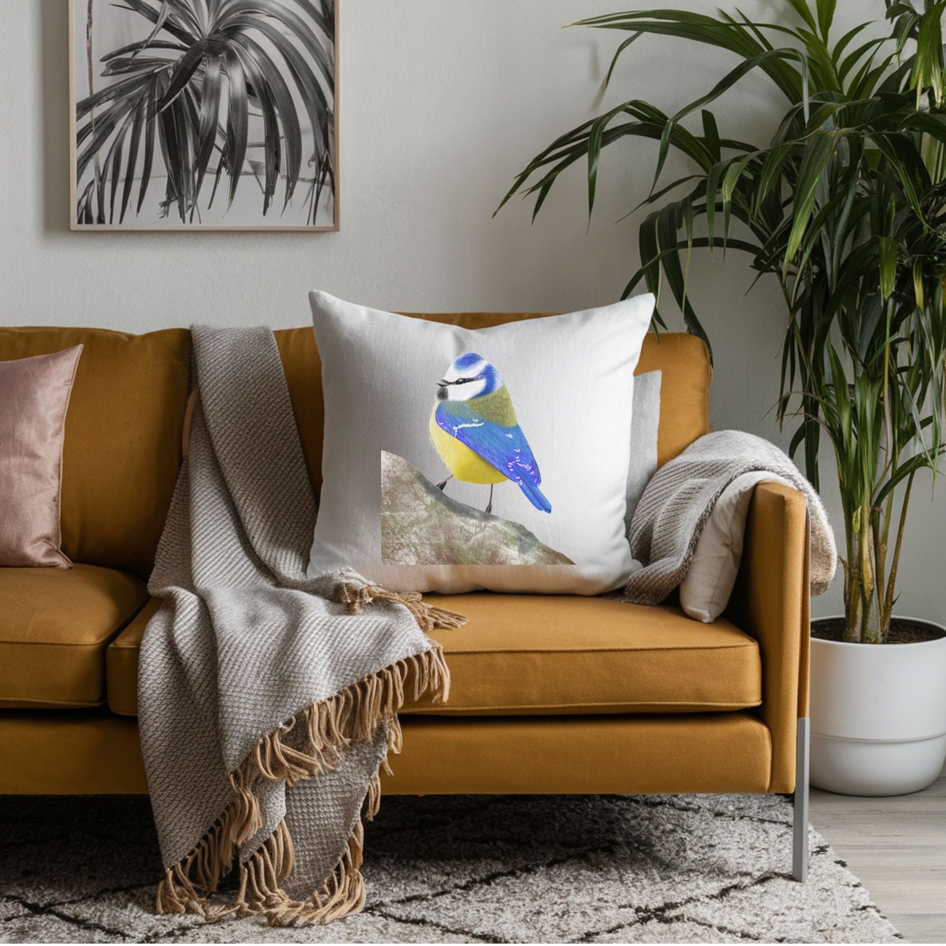 Charming Blue Tit Pillow - Nature Inspired Home Decor - MerikaArt