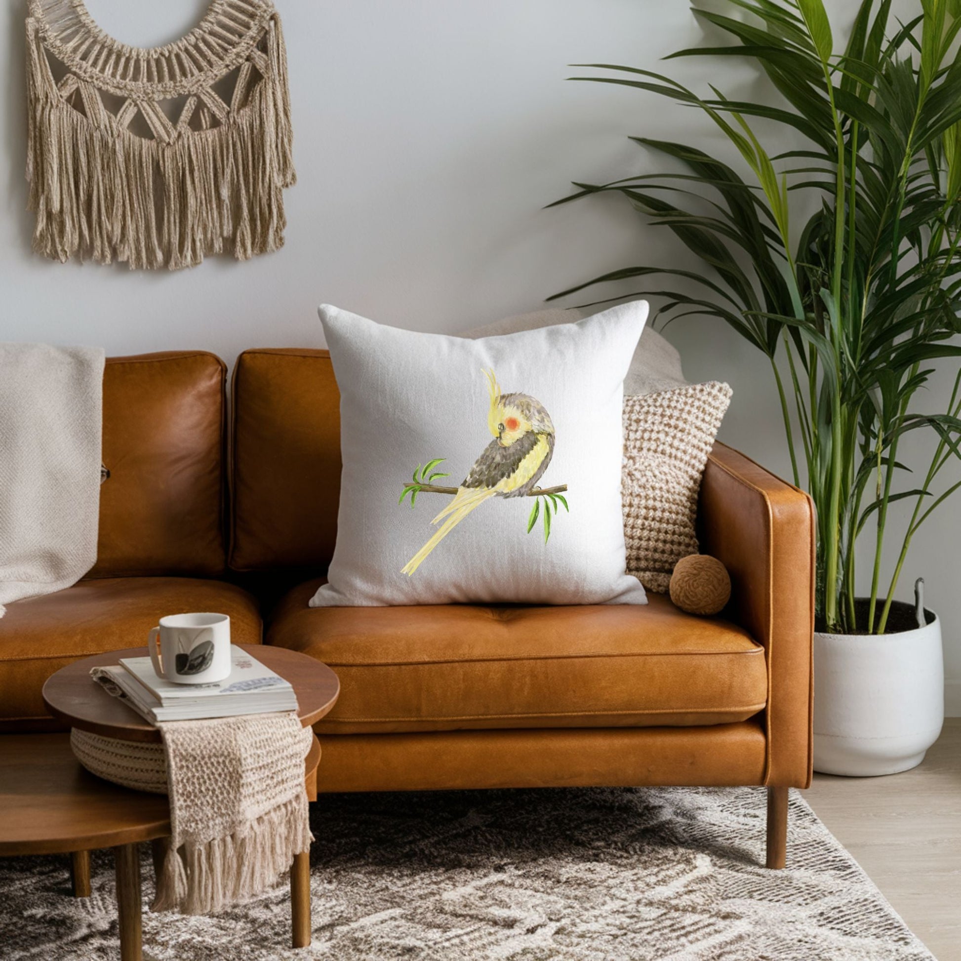 Charming Cockatiel Pillow - Nature Inspired Home Decor - MerikaArt