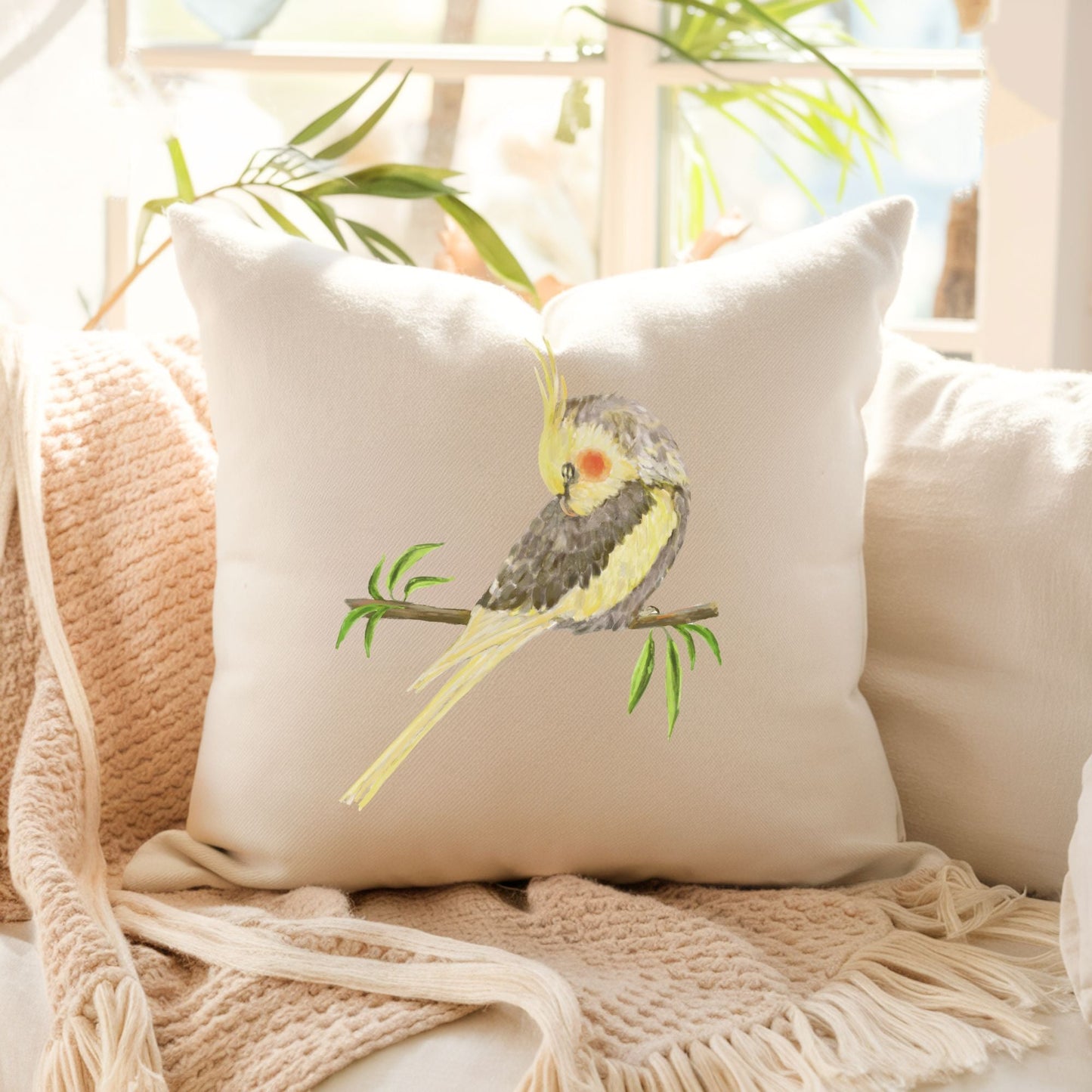 Charming Cockatiel Pillow - Nature Inspired Home Decor - MerikaArt