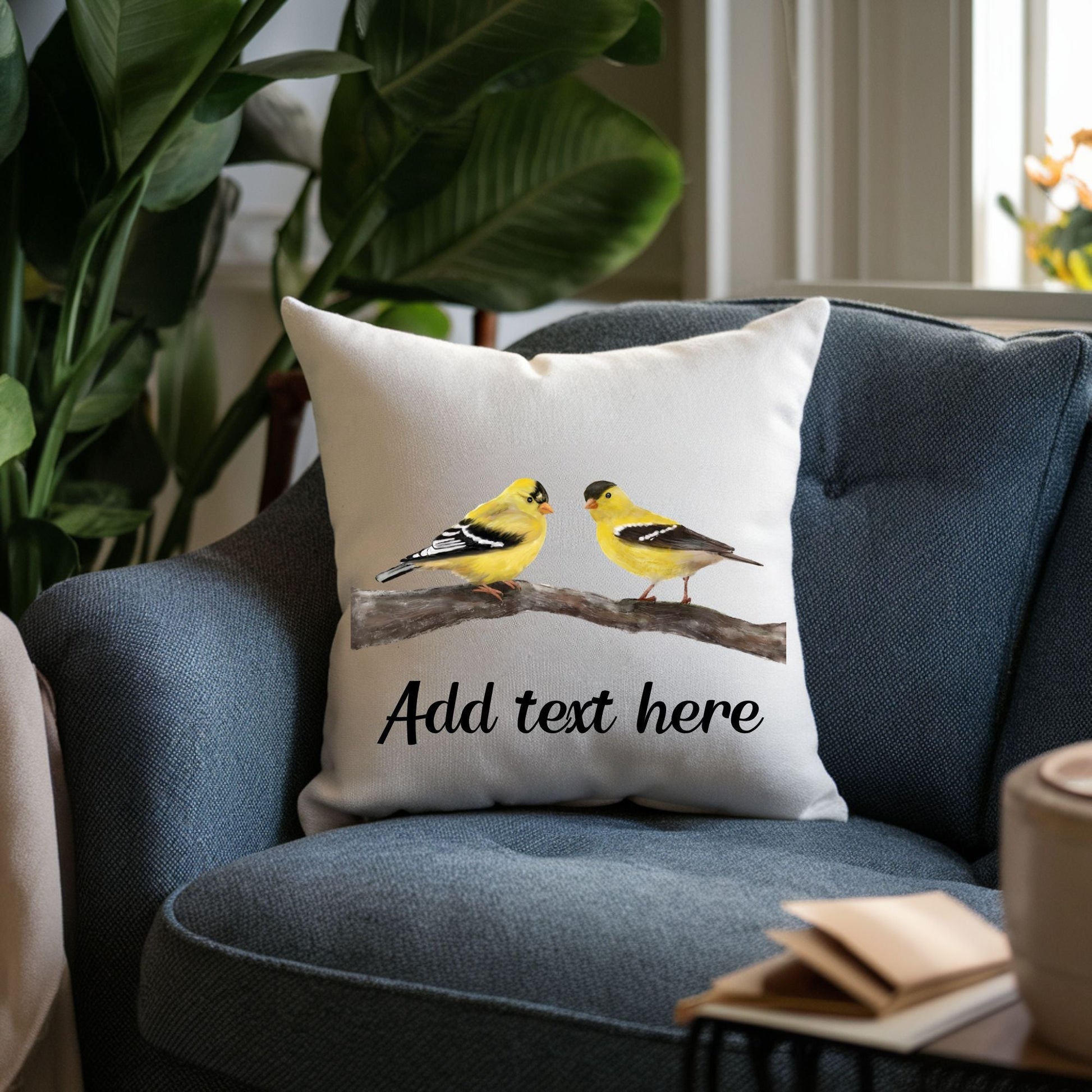 Charming Goldfinches Pillow - Nature Inspired Home Decor - MerikaArt