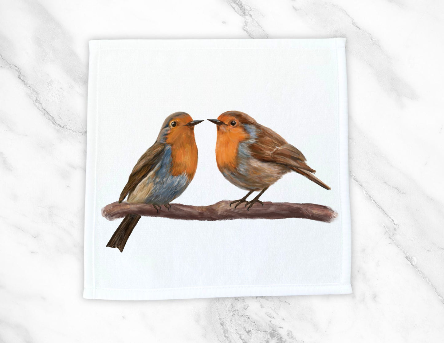 Charming Robins on Branch Washcloth - MerikaArt