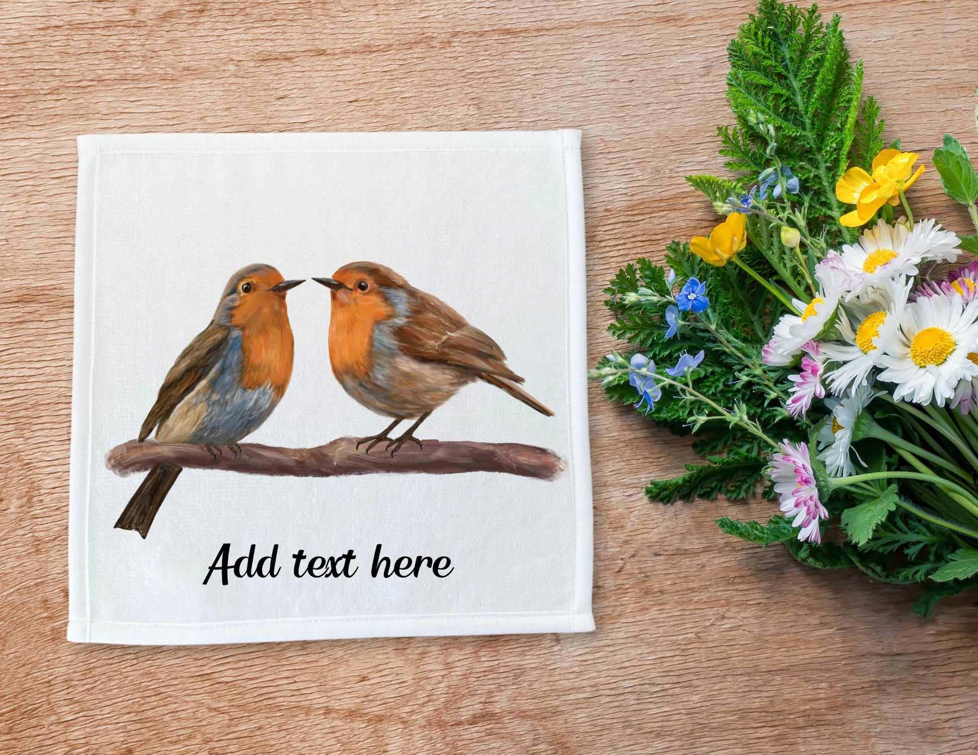 Charming Robins on Branch Washcloth - MerikaArt