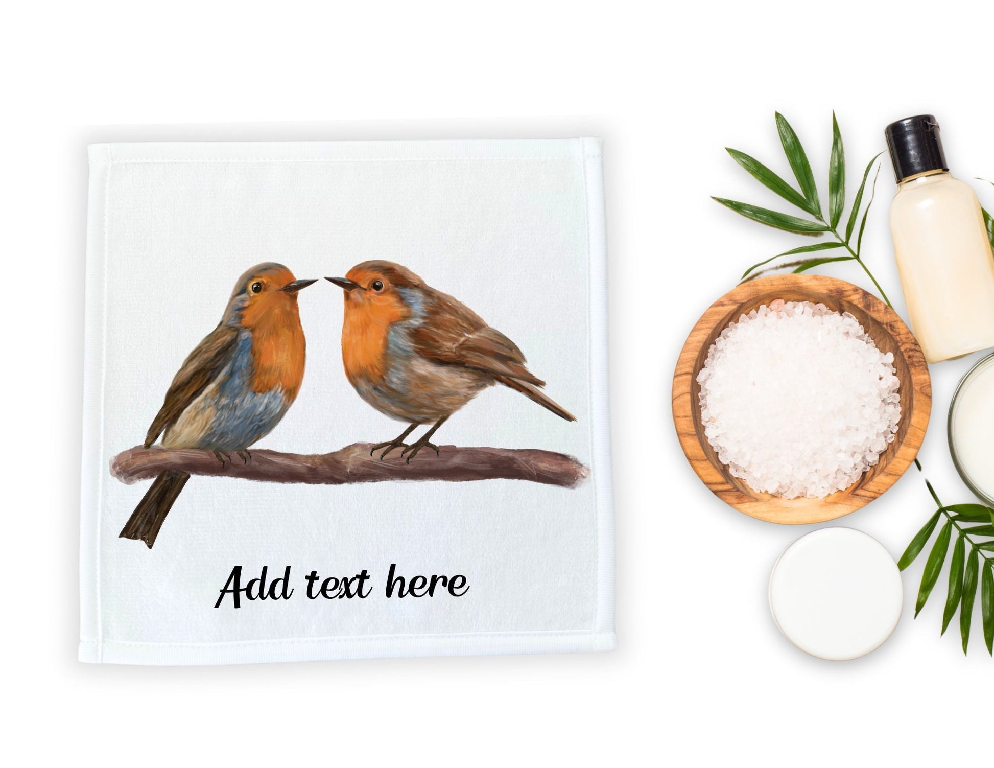 Charming Robins on Branch Washcloth - MerikaArt