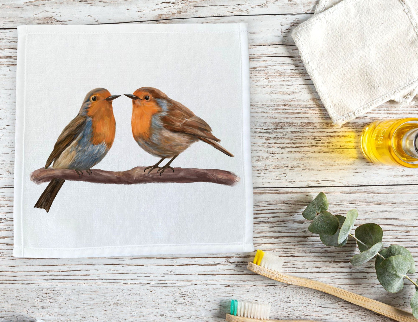 Charming Robins on Branch Washcloth - MerikaArt