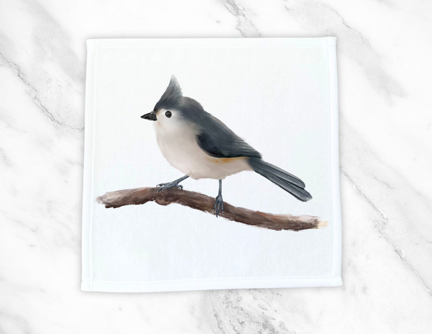 Charming Titmouse on Branch Washcloth - MerikaArt