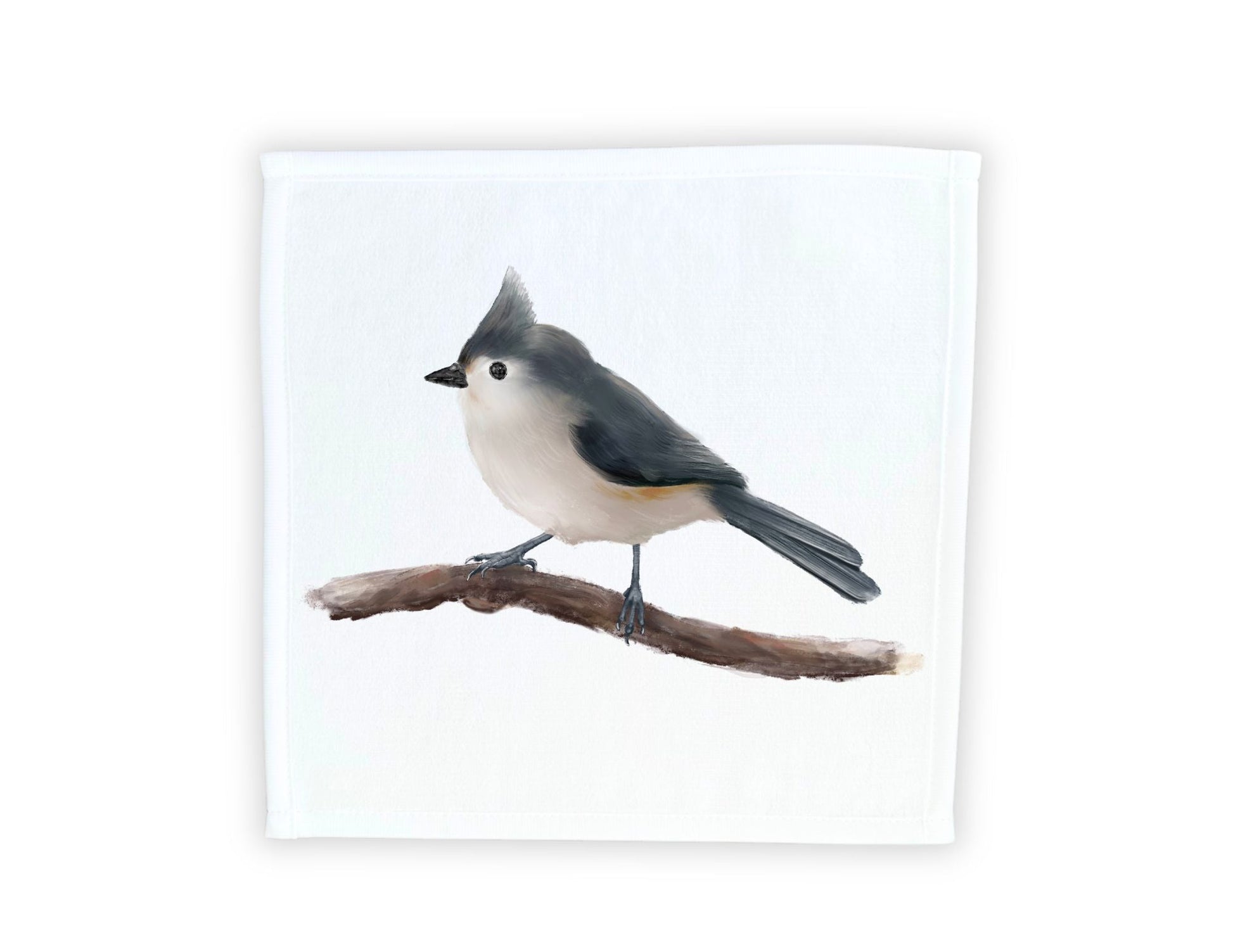 Charming Titmouse on Branch Washcloth - MerikaArt