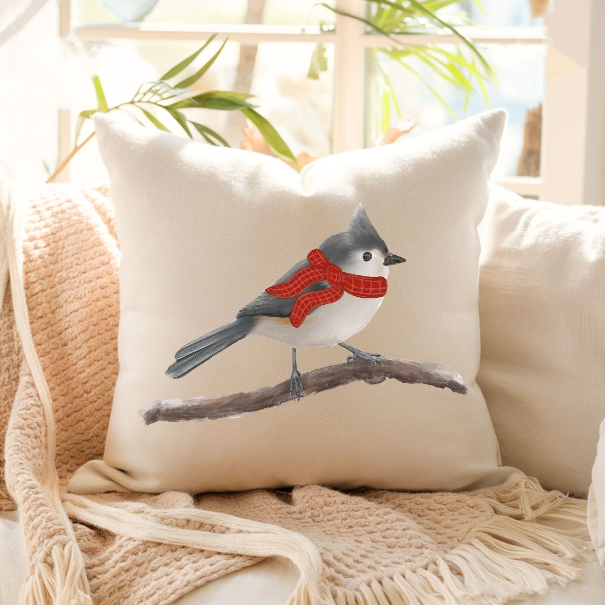 Charming Winter Bird Pillow - Cozy Nature Inspired Home Decor - MerikaArt