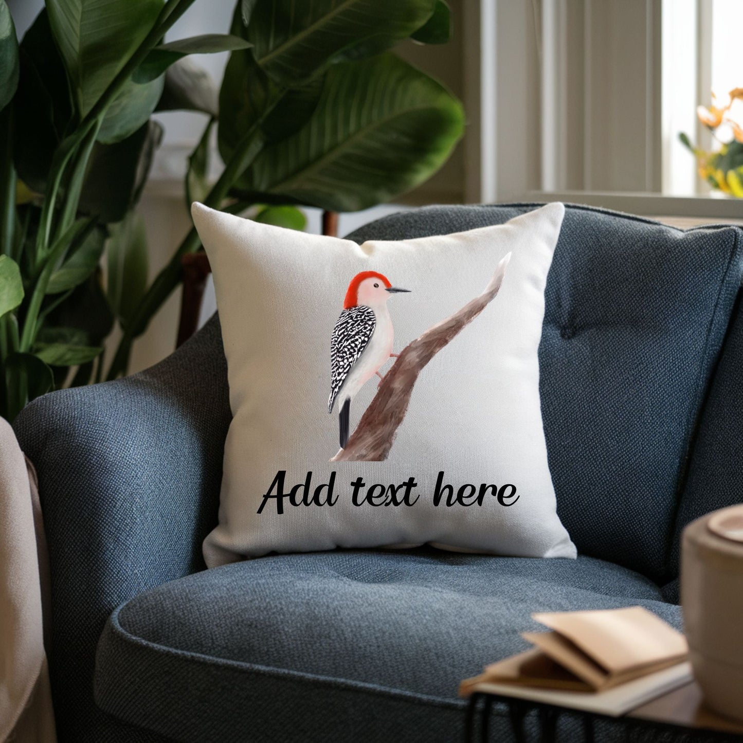 Charming Woodpecker Pillow - Nature Inspired Home Decor - MerikaArt